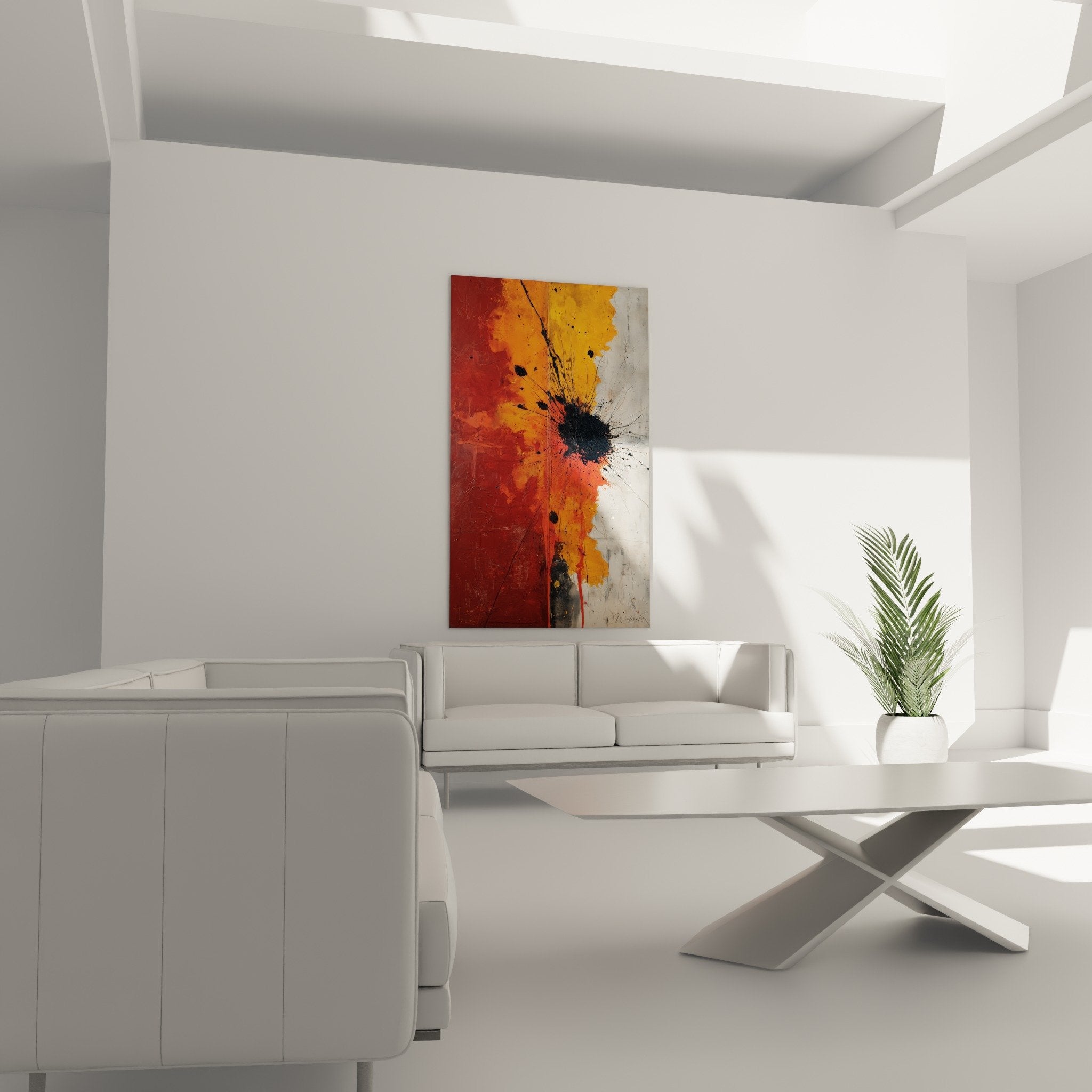Detail peinture abstraite eclaboussures rouges oranges noires texture empatements feng shui