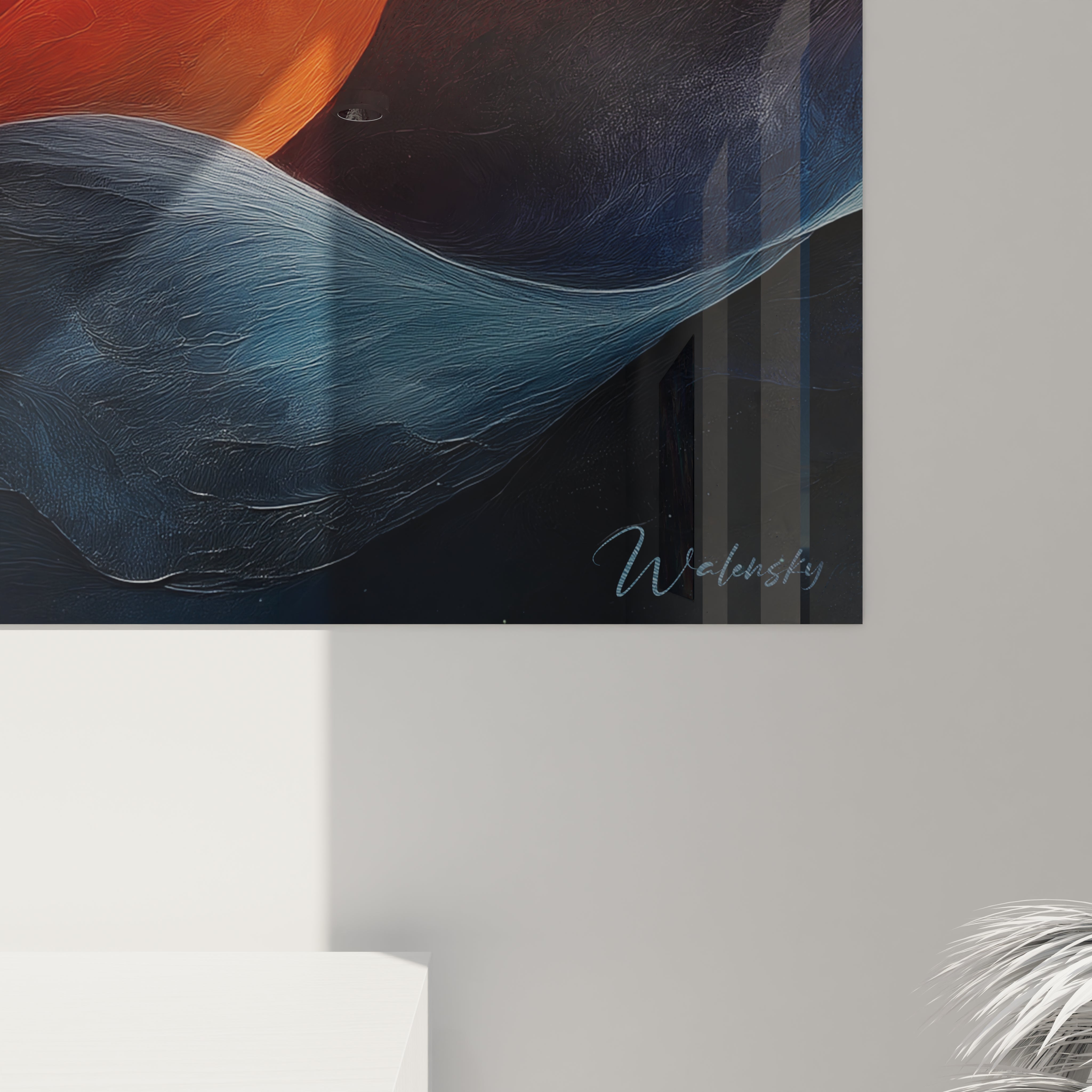 Tableau africain mural Walensky avec motifs abstraits bleus et orange pour décoration moderne