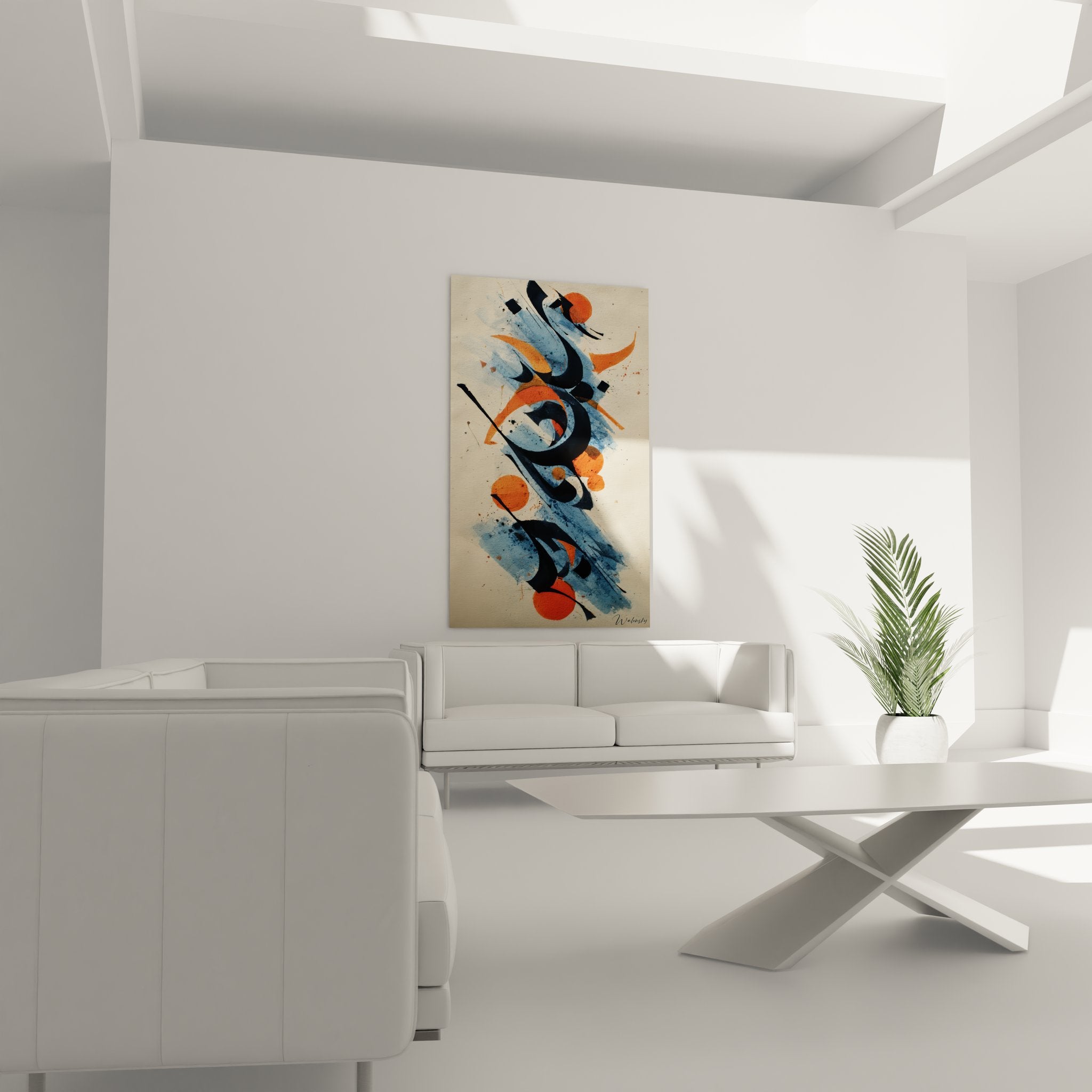 Détail gros plan peinture abstraite montrant texture et contraste couleurs noir orange bleu