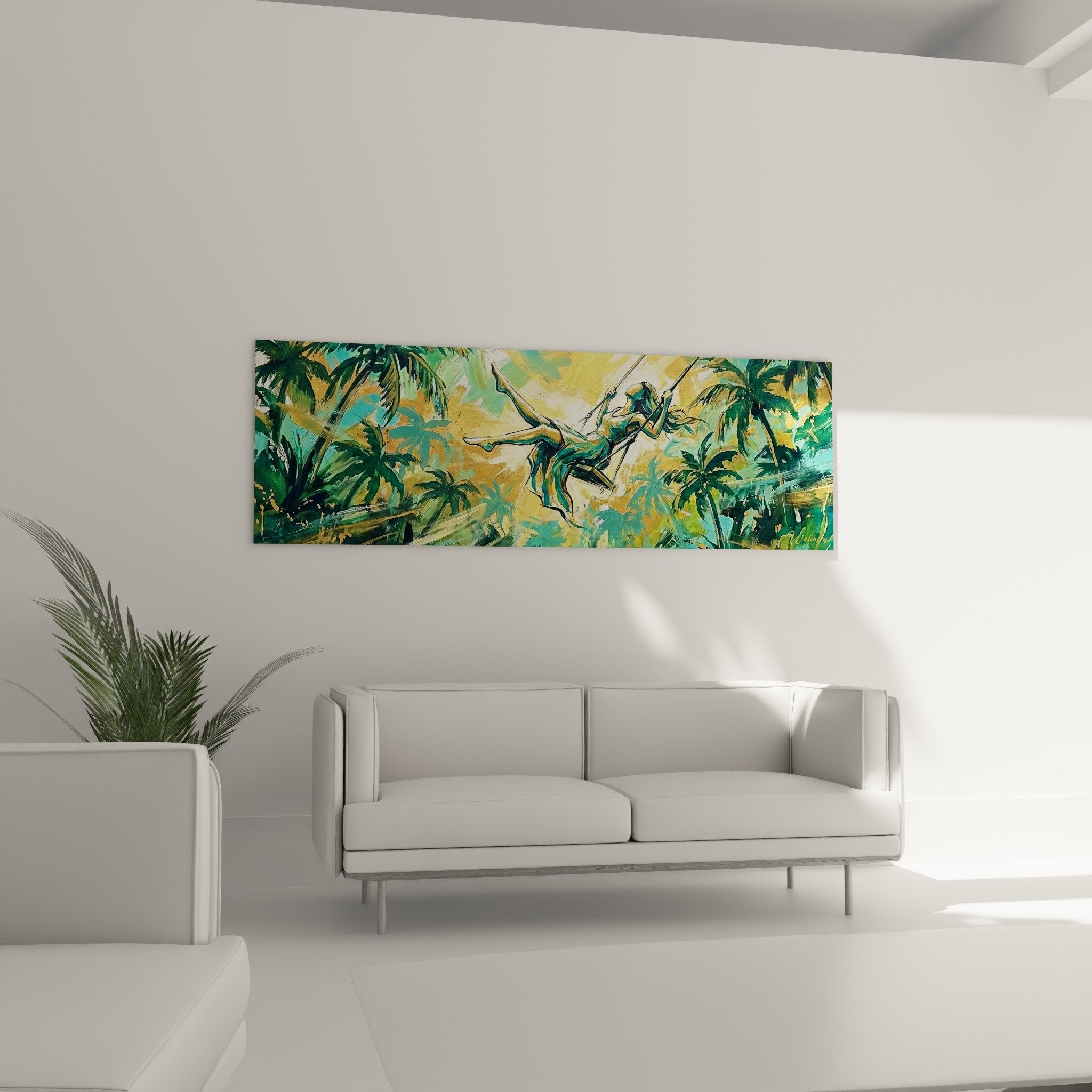 Detail peinture acrobate jungle tropicale coups pinceau expressifs couleurs vives