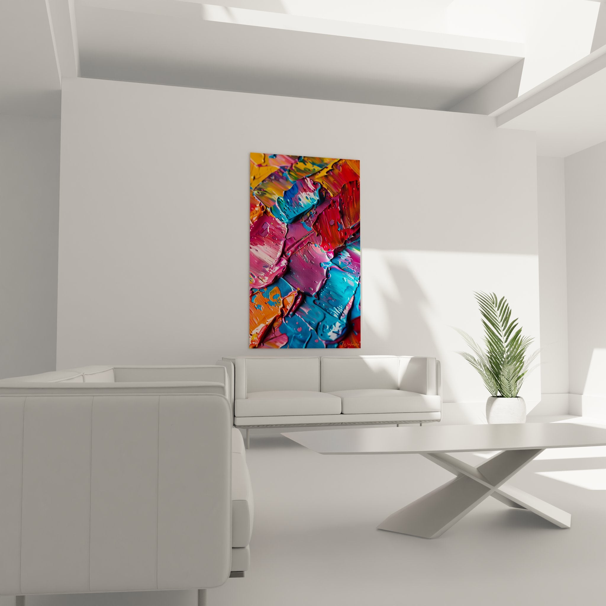 Gros plan détail peinture acrylique abstraite empâtements couleurs vives texture relief