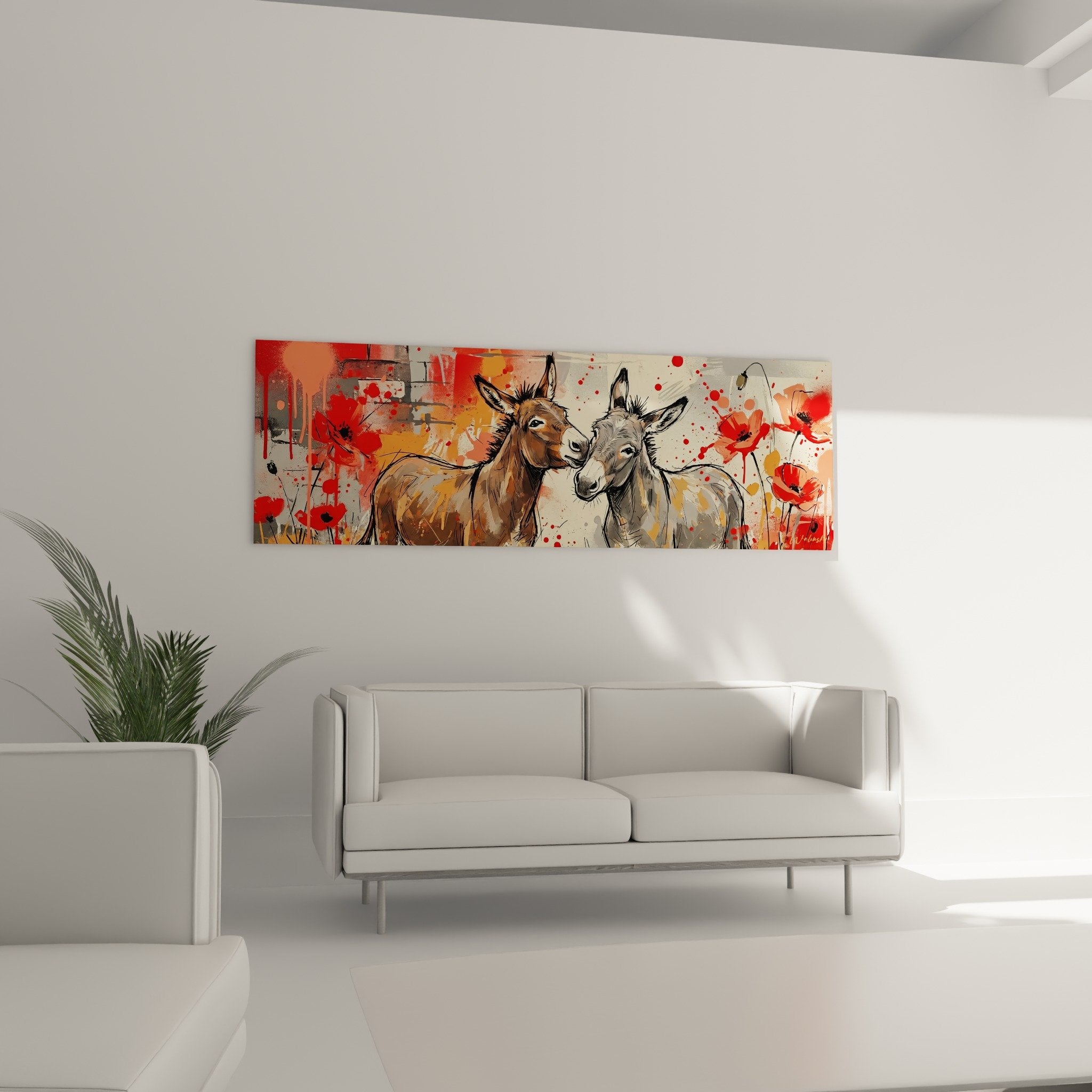 Detail Gemälde Esel Schnauzen nah beieinander rote Spritzer gemischte Technik zeitgenössische Kunst