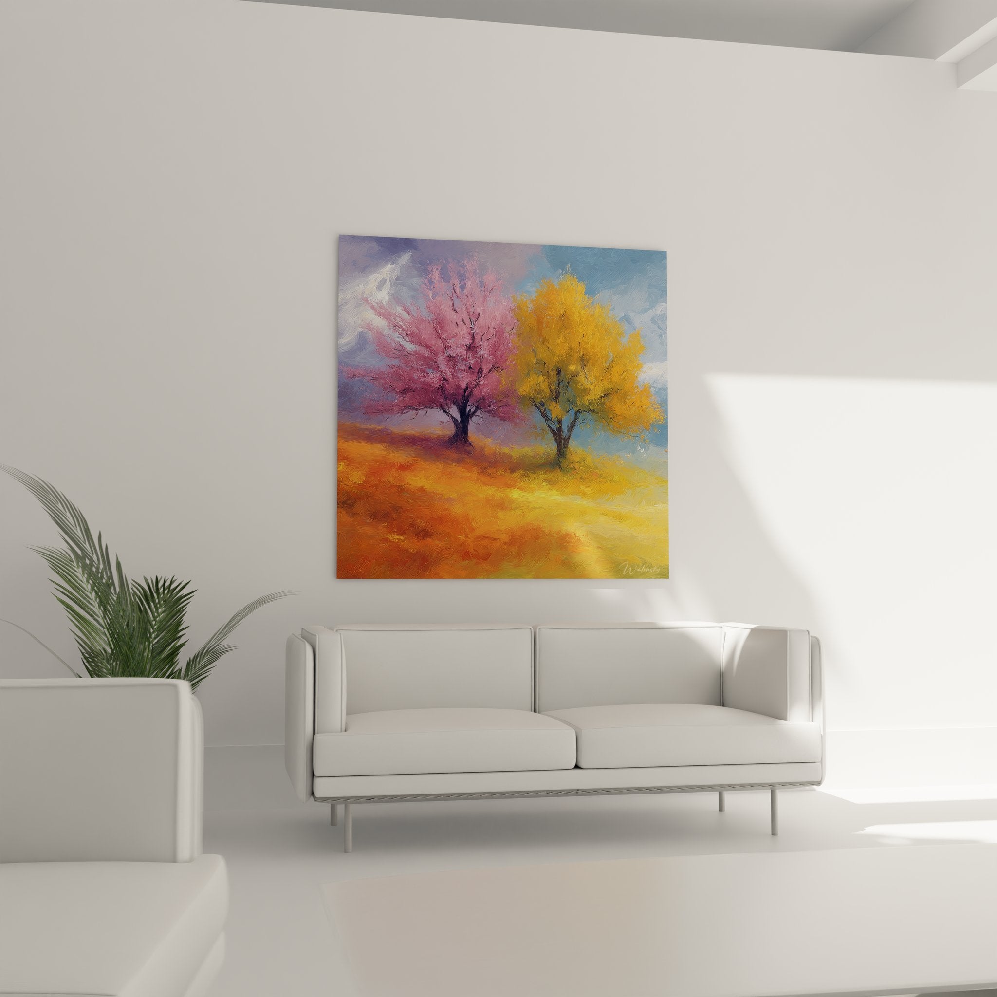 Détail peinture arbres automne technique impressionniste coups pinceau expressifs