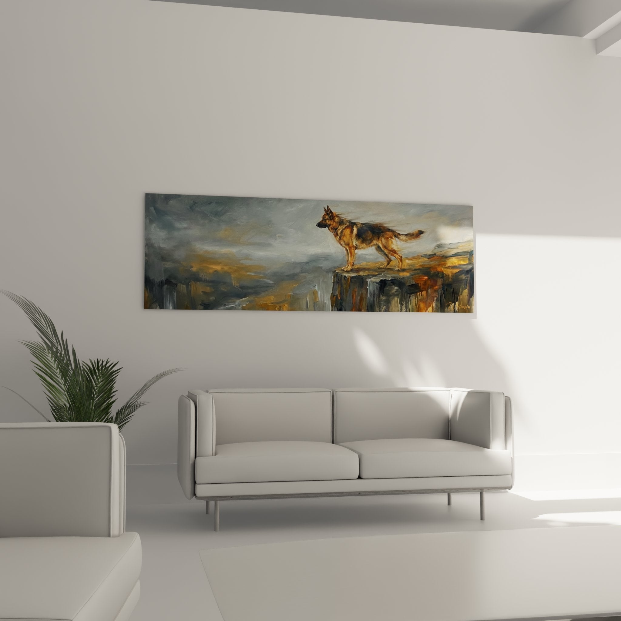 Détail peinture berger allemand pelage fauve noir technique empâtement artistique