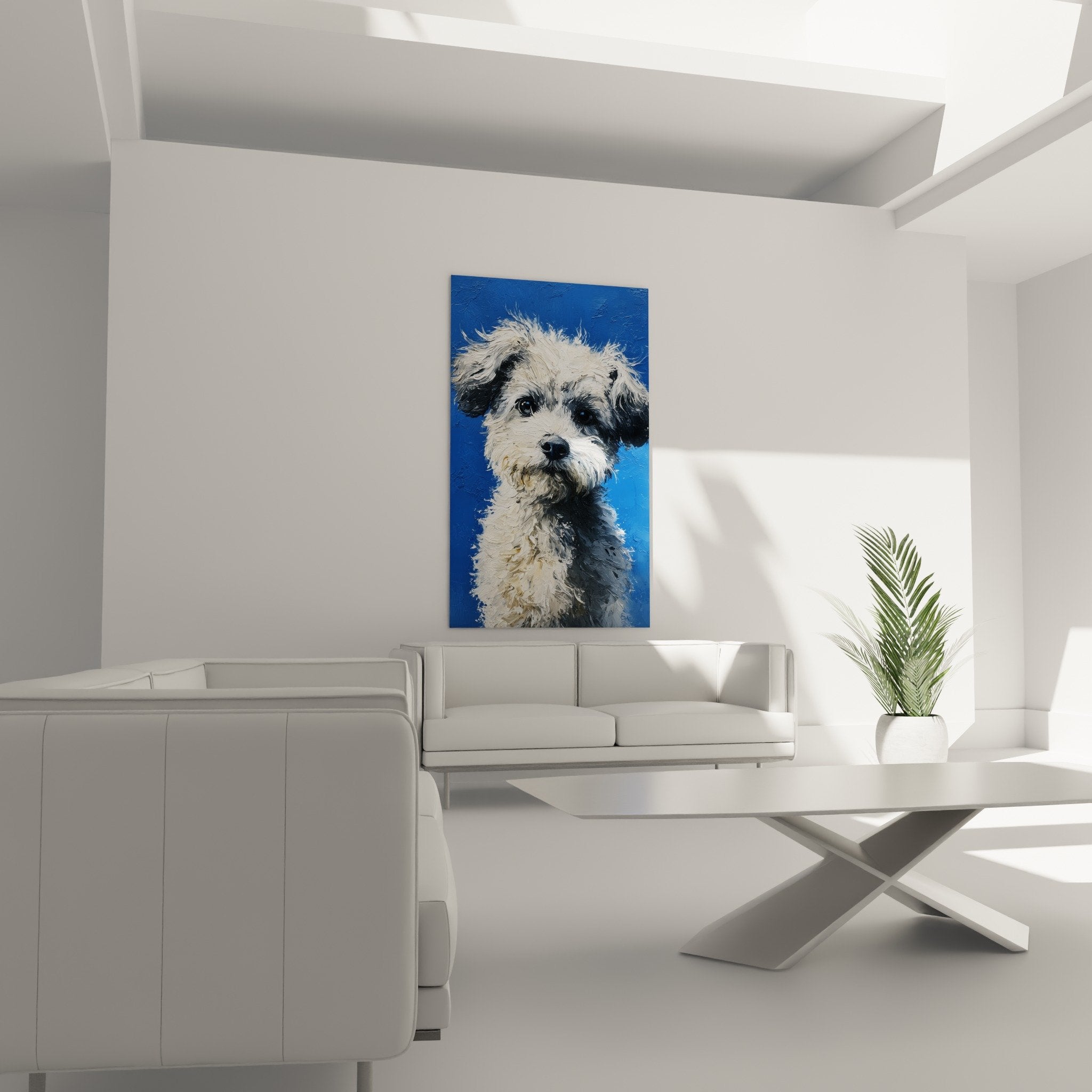 Detail peinture Bichon Havanais yeux expressifs bruns pelage texture empâtements artistiques