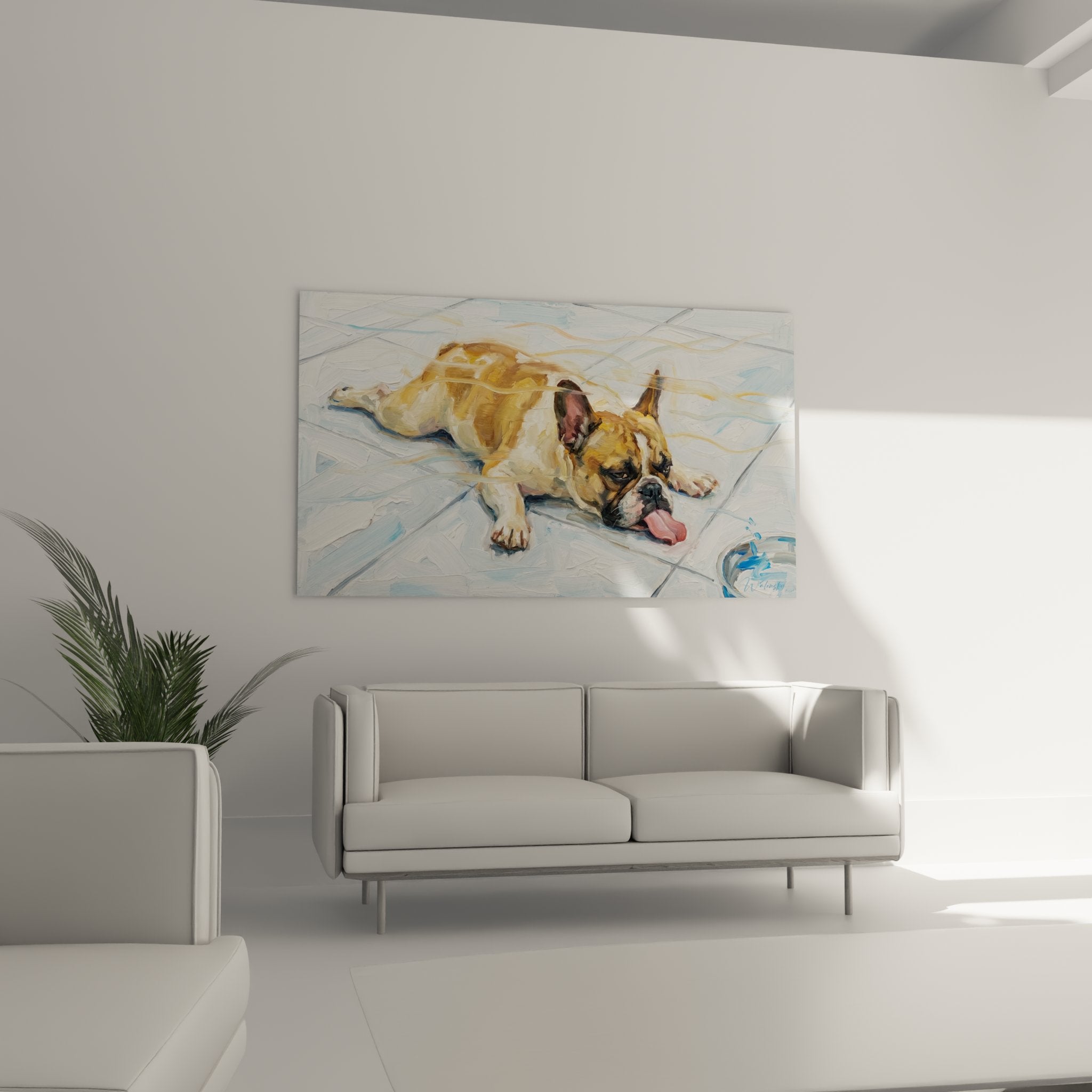detailansicht französische bulldogge gemälde fulvohund ausdrucksstarke pinseltechnik zeitgenössische kunst
