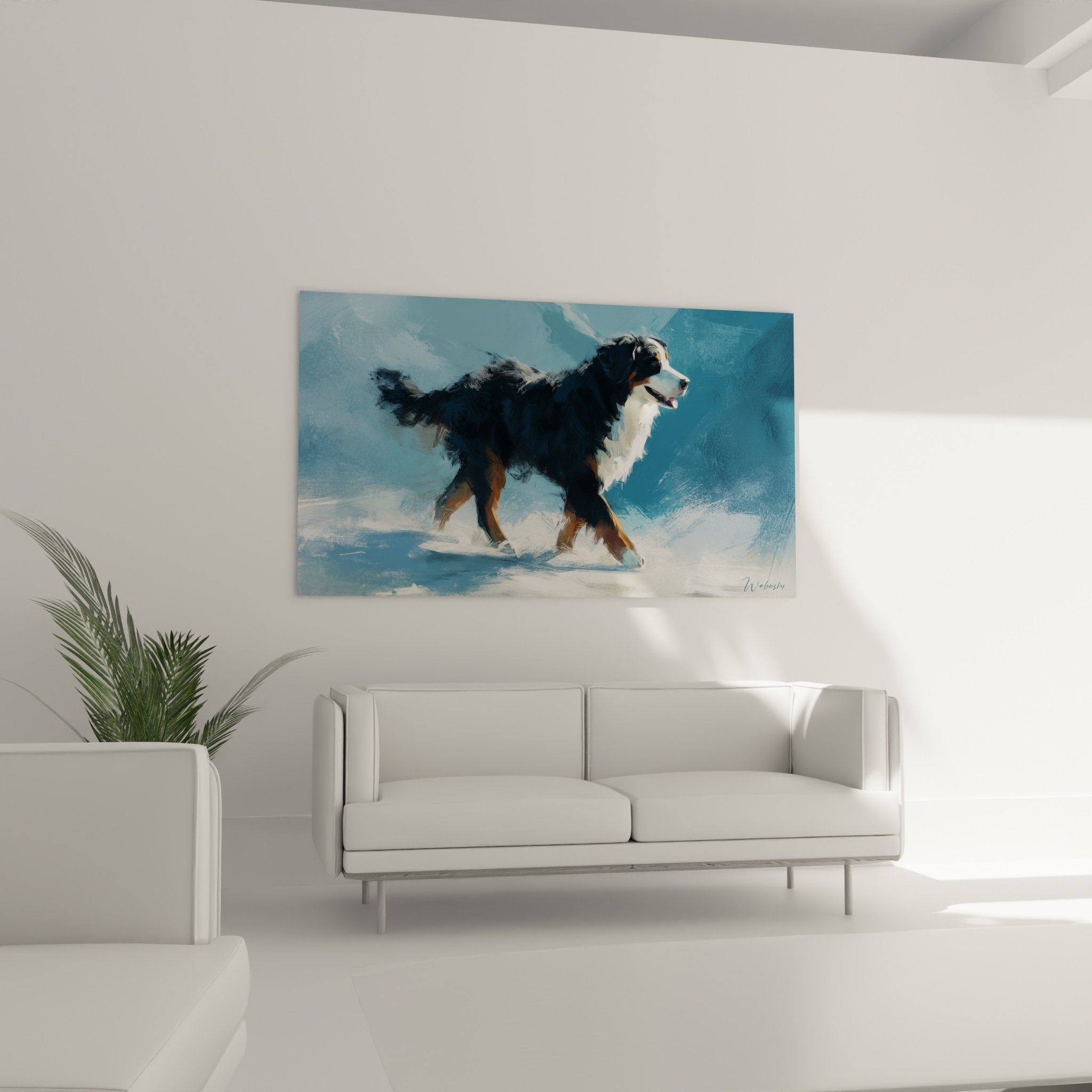 Bernese Mountain Dog painting detail impressionist technique expressive brushstrokes