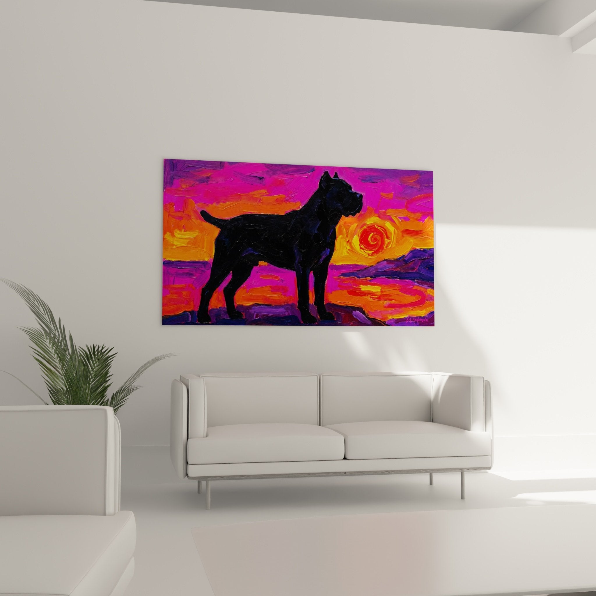 Detail peinture Cane Corso touches pinceau visibles texture empâtement couleurs chaudes technique artistique