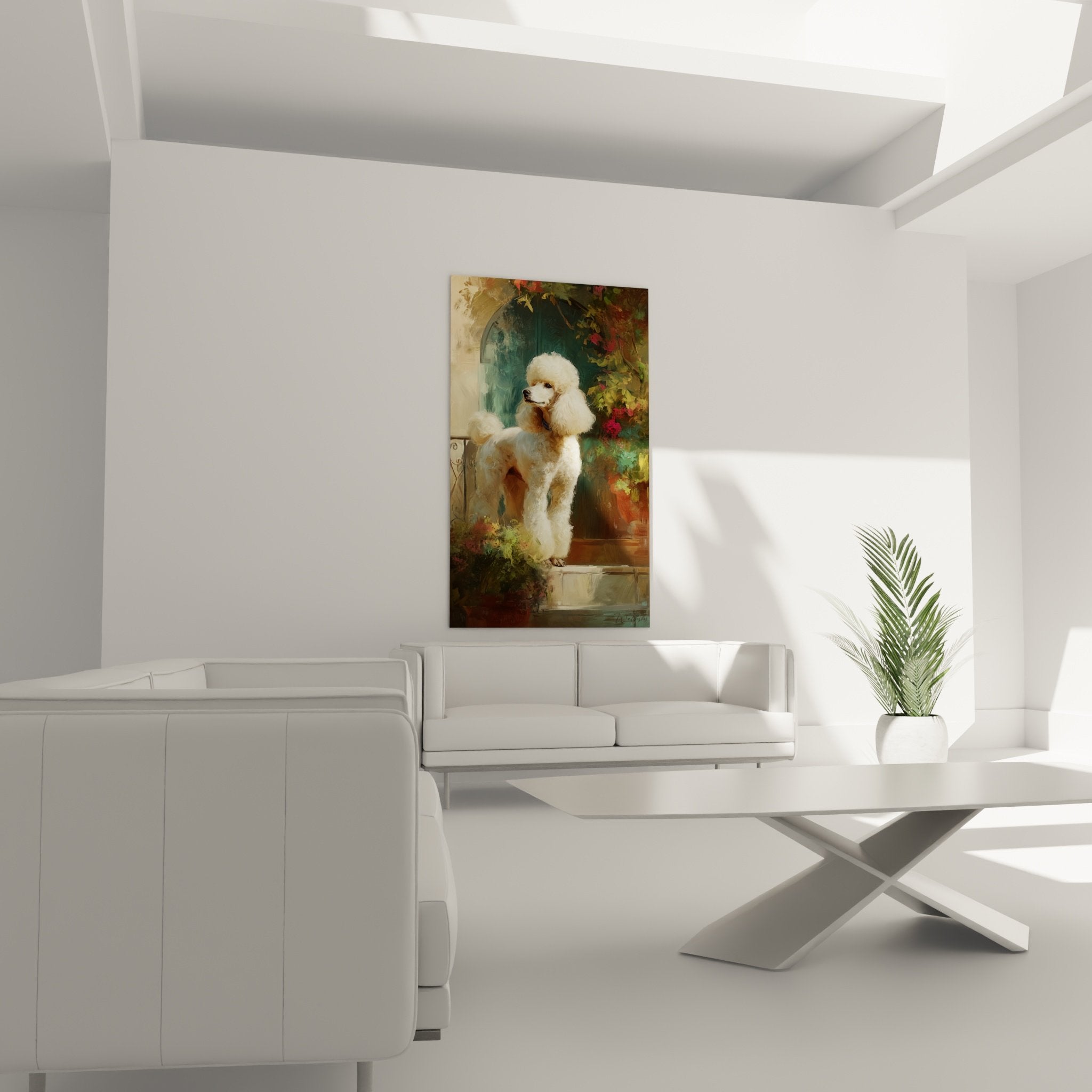 detail peinture caniche blanc pelage boucle technique picturale glacis portrait animalier qualite