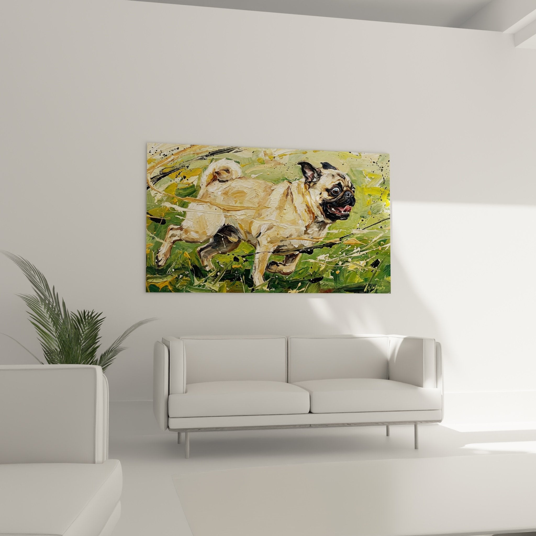 Detail pug painting fauve technique impressionist expressive brushstrokes