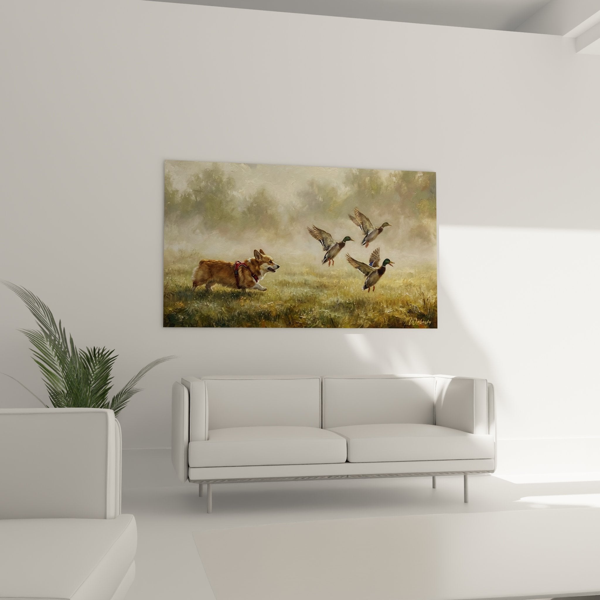 Detailansicht Gemälde Corgi Pembroke Bewegung Lauf dynamisch Felltextur rotbraun Tierrealismus