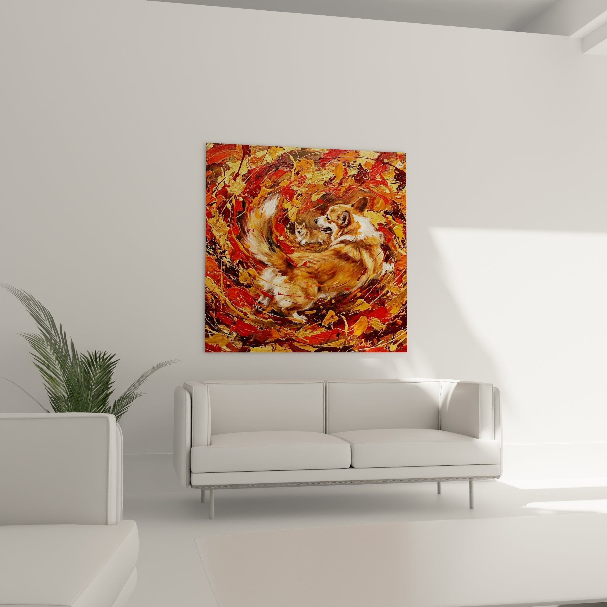 Detailaufnahme Corgi Pembroke Mutterschaft Textur Impasto leuchtende Farben Rot Kupfer Gold