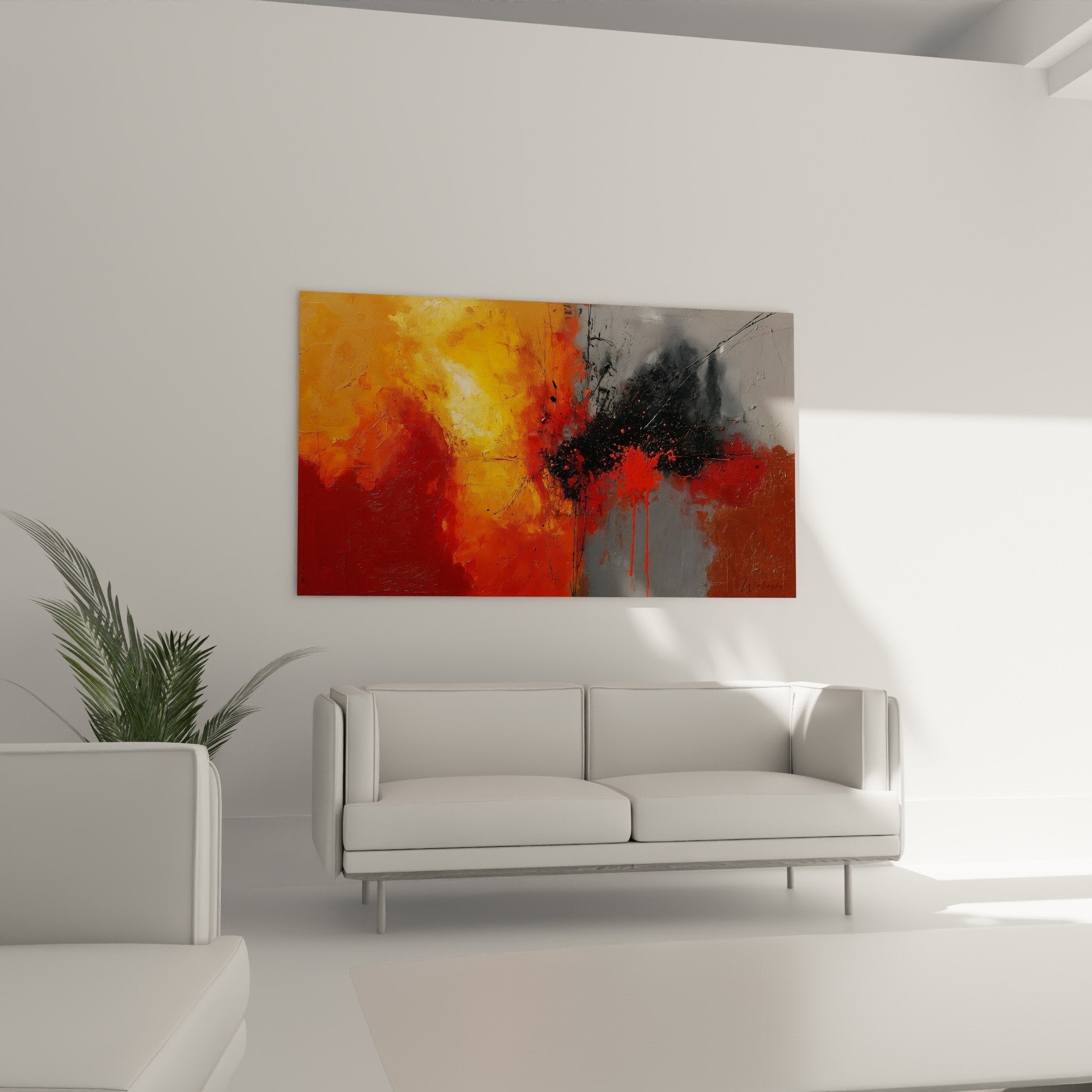 Abstract painting detail red drips black splashes thick texture artistic material