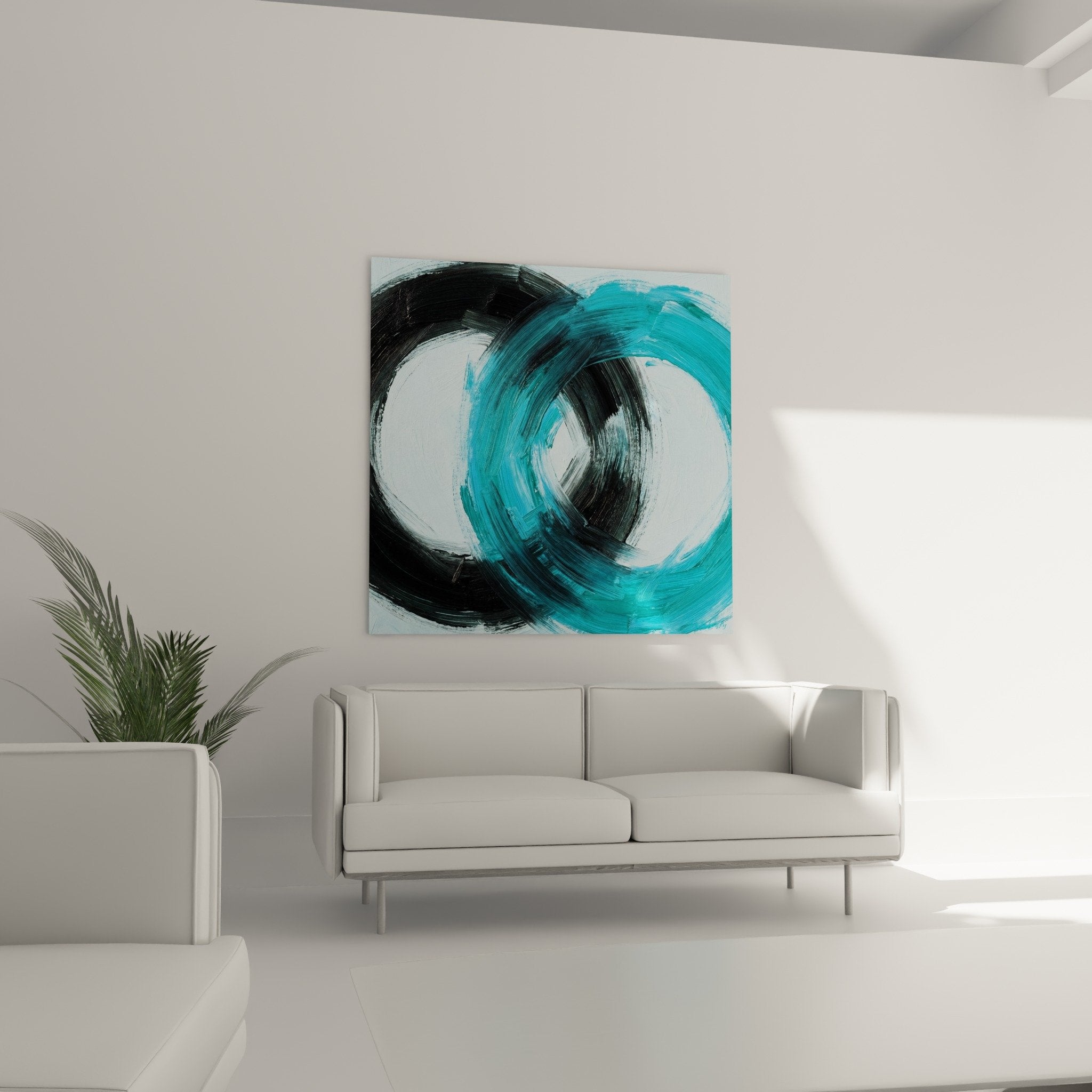 Enso-Gemälde expressionistischer Kreis Pinselstriche Blaugrün Schwarz Textur Detail