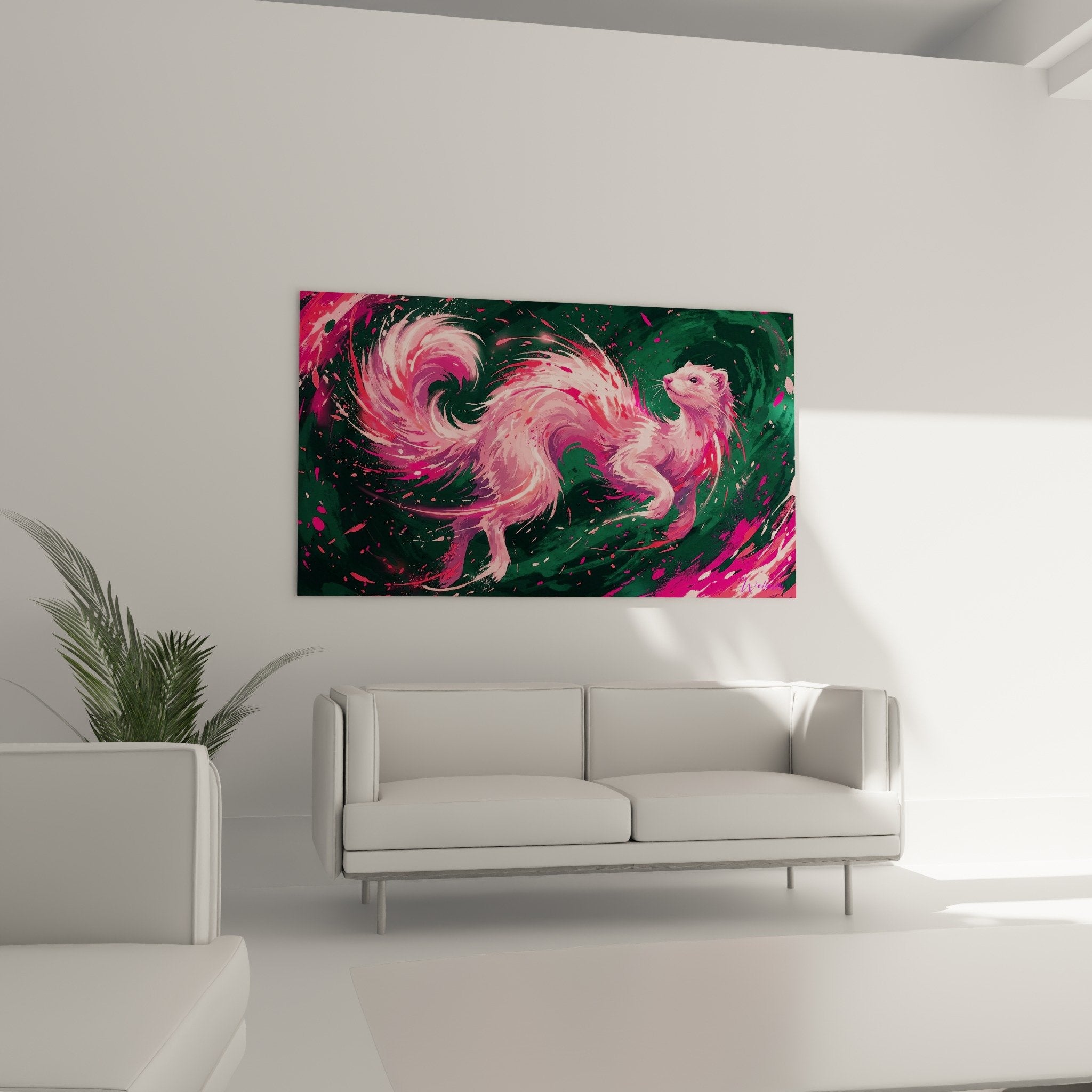 Nahaufnahme Frettchen-Gemälde rosa Textur Details Magenta-Fell künstlerische zeitgenössische Materialeffekte