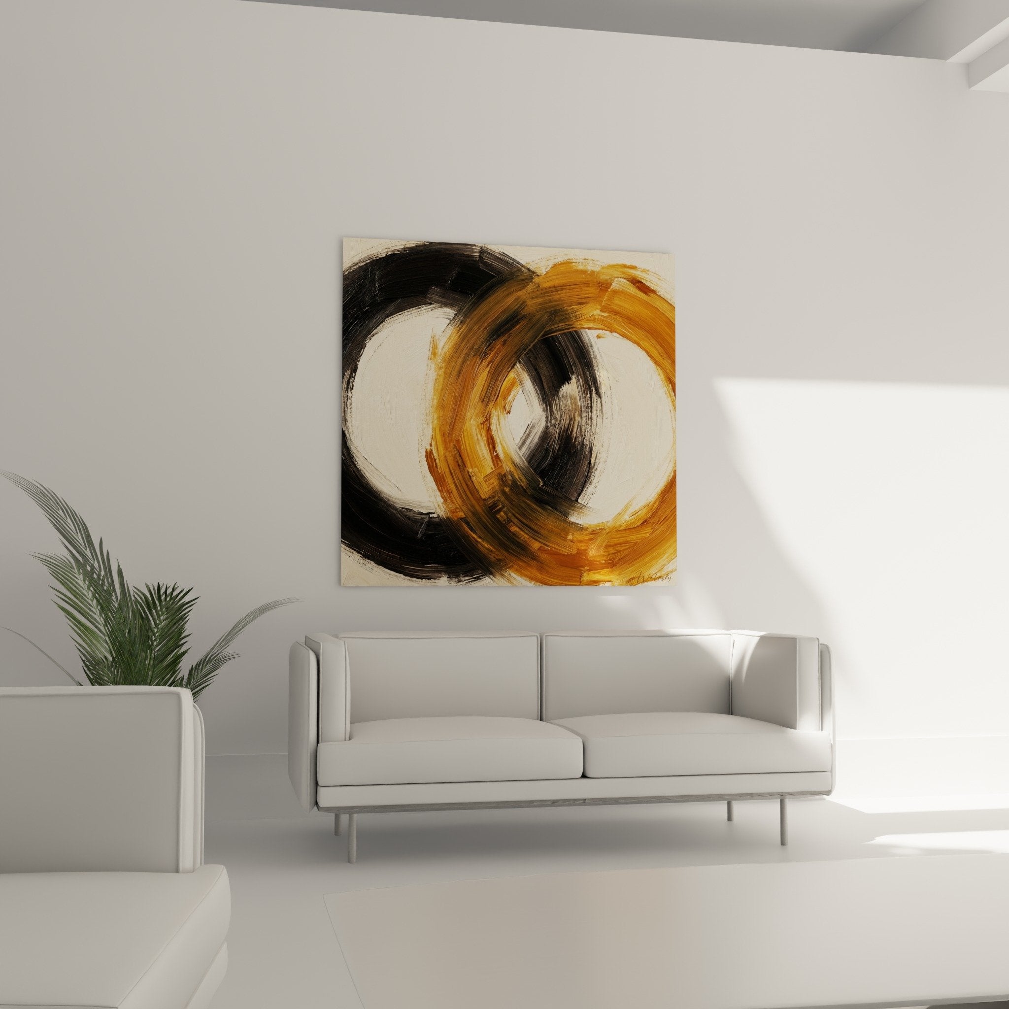gestural painting detail brushstrokes ochre black textured matter spirals
