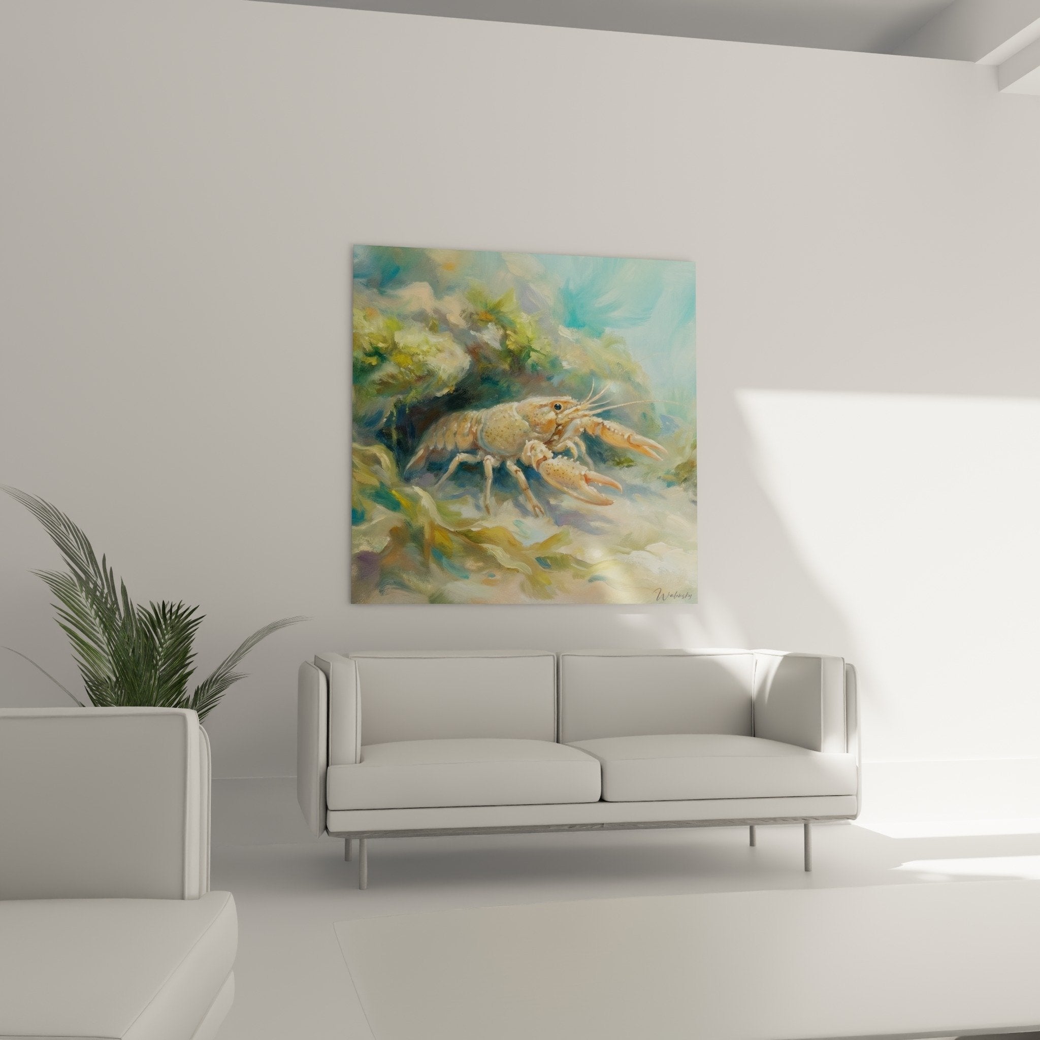 Lobster painting detail orange claws impressionist textured brushstroke crustacean art