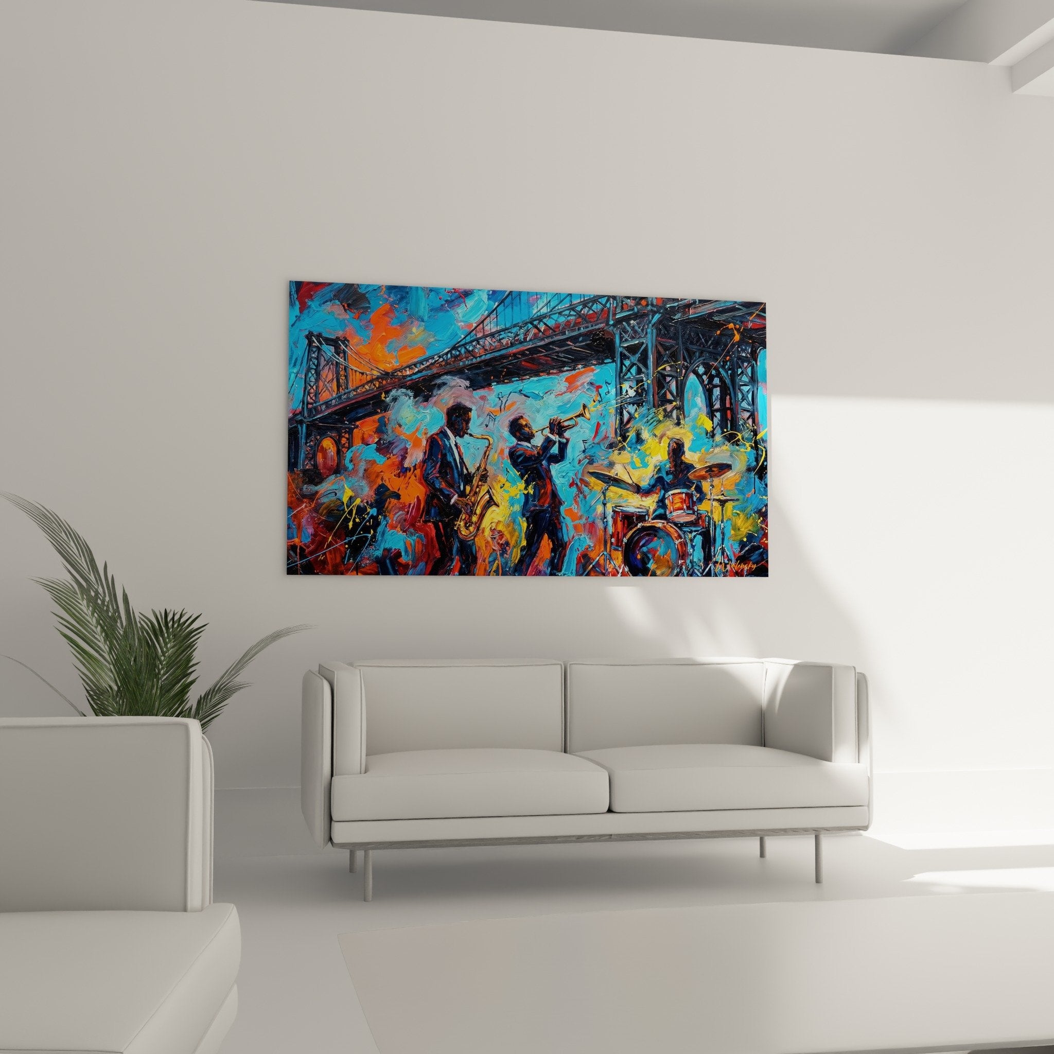 Détail peinture expressionniste musiciens jazz empâtements couleurs vives technique picturale