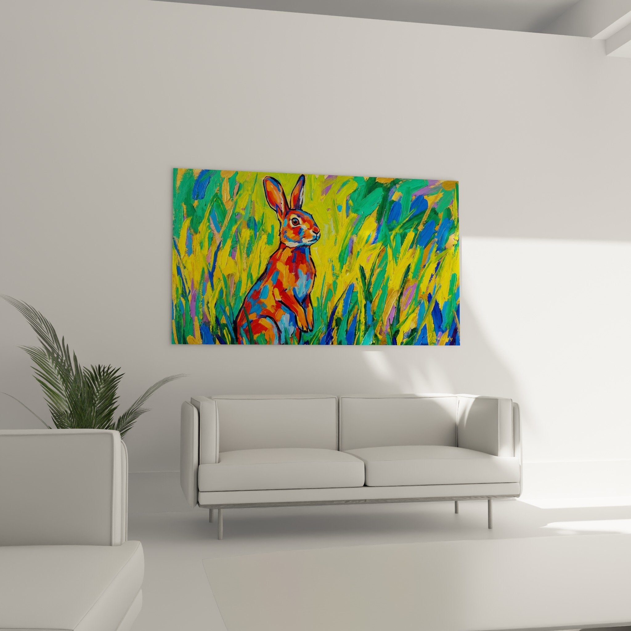 Gemäldedetail Hase lebendige Farben Orange Rot Blau expressionistische Pinseltechnik Textur