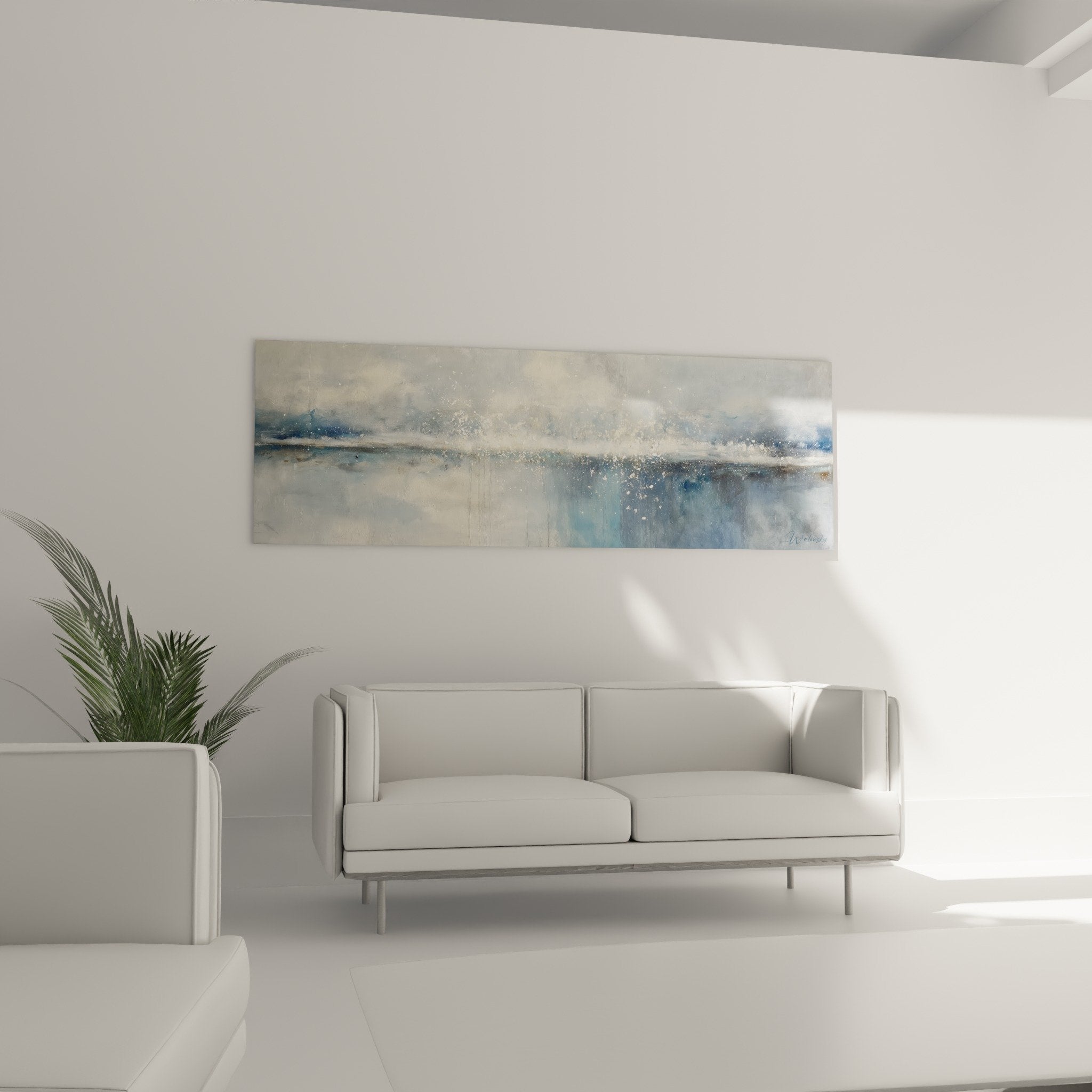 Abstract marine painting detail, blue tones and white splashes, artistic feng shui texture