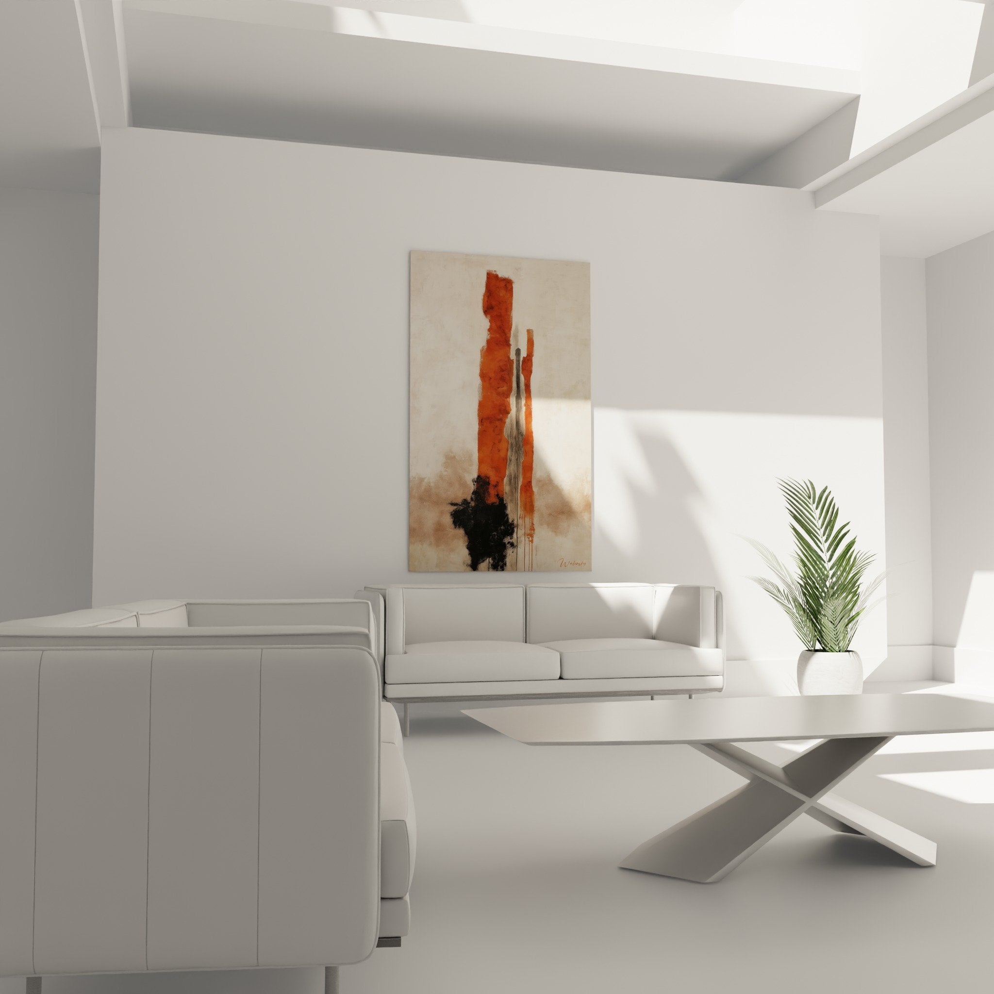 Detail peinture abstraite couleurs ocre orange terre de sienne textures gestuelles feng shui centre terre