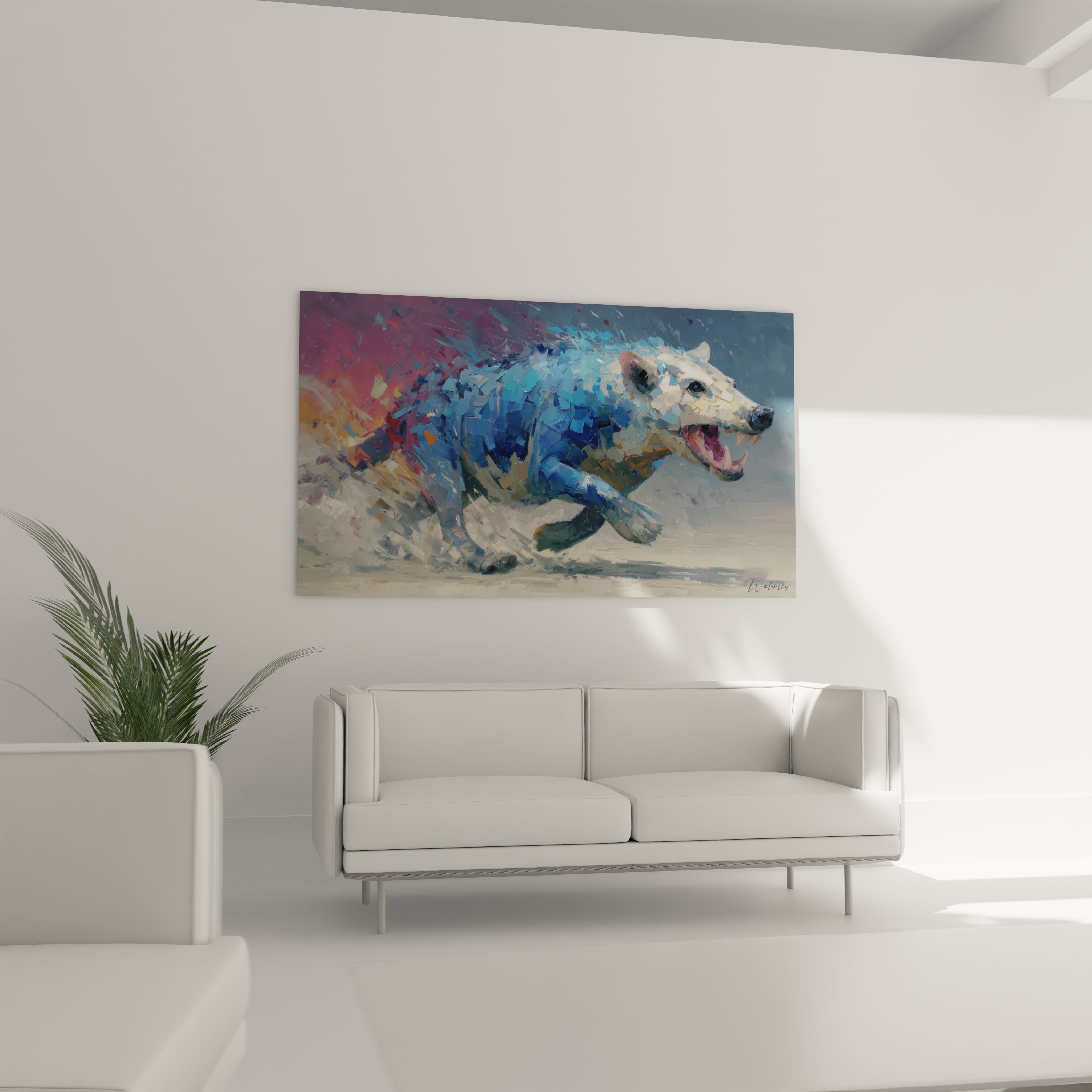 Détail peinture opossum technique impressionniste couleurs fragmentées art expressionniste animal