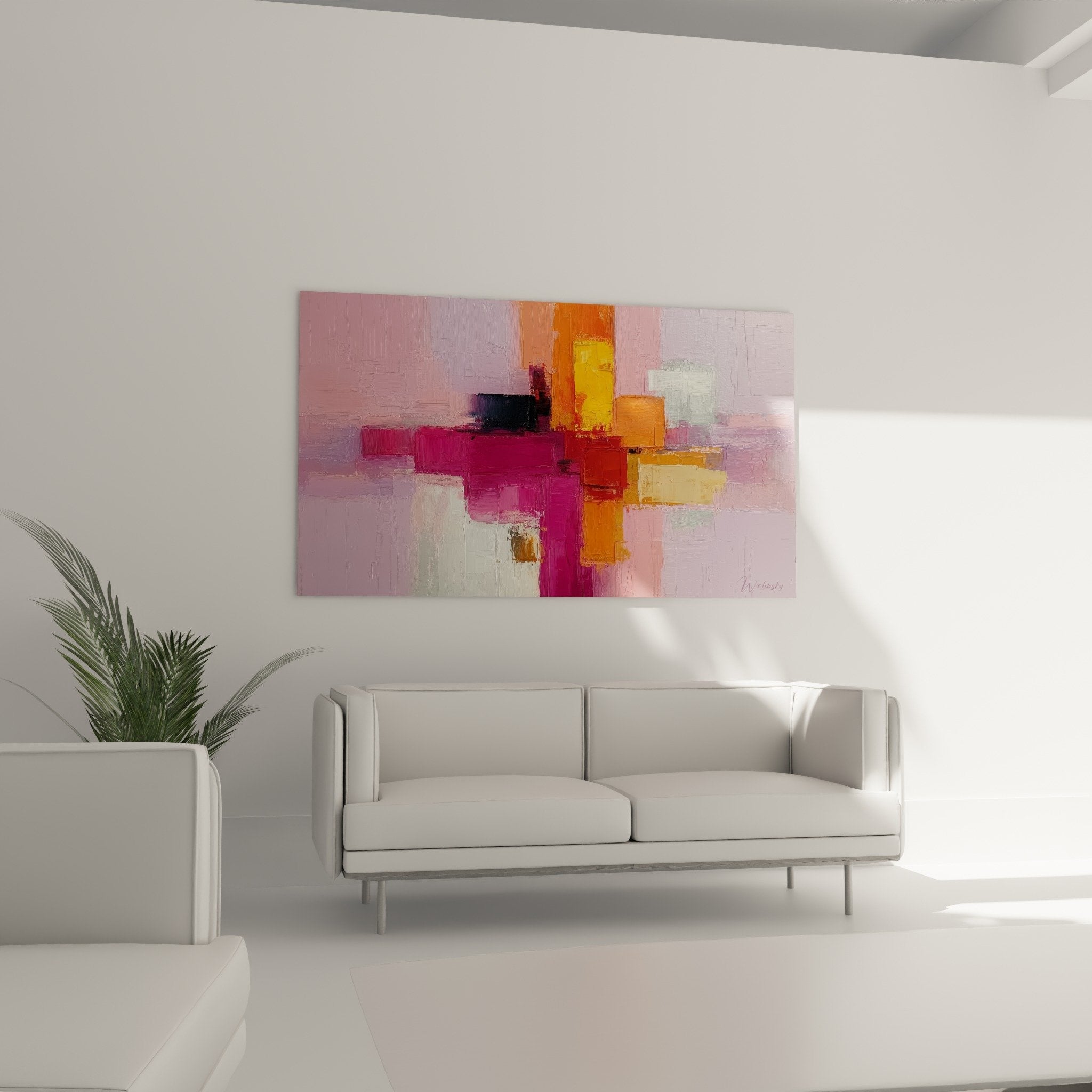 Detail abstrakte Malerei orange violett Impasto Textur Farben Feng Shui Südwesten Erde