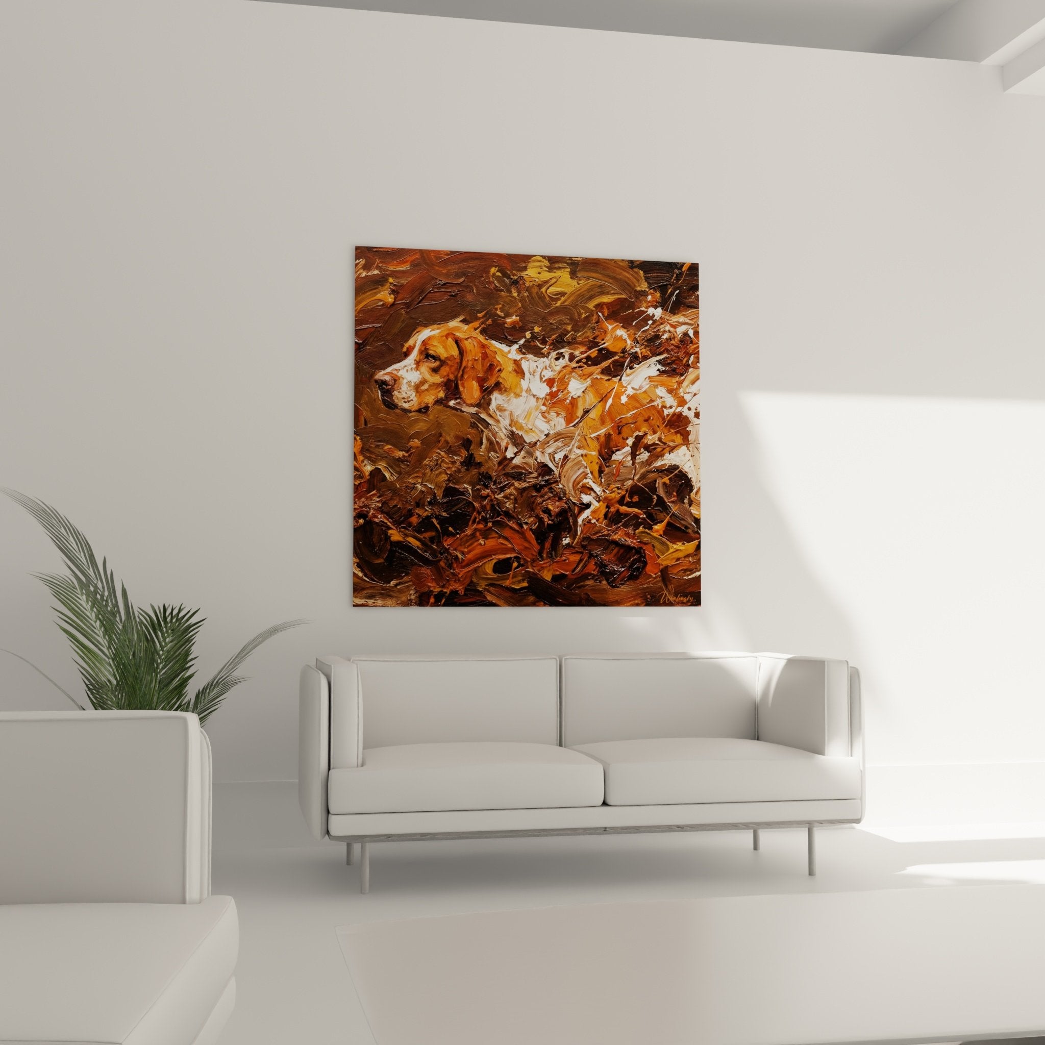 English Pointer painting detail technical impasto expressive paint texture autumn tones