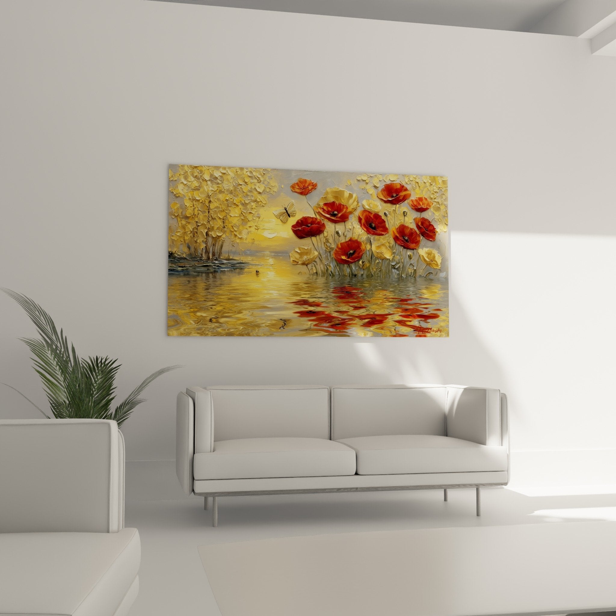 Detail peinture relief coquelicots orange texture empâtement petales tridimensionnels dores