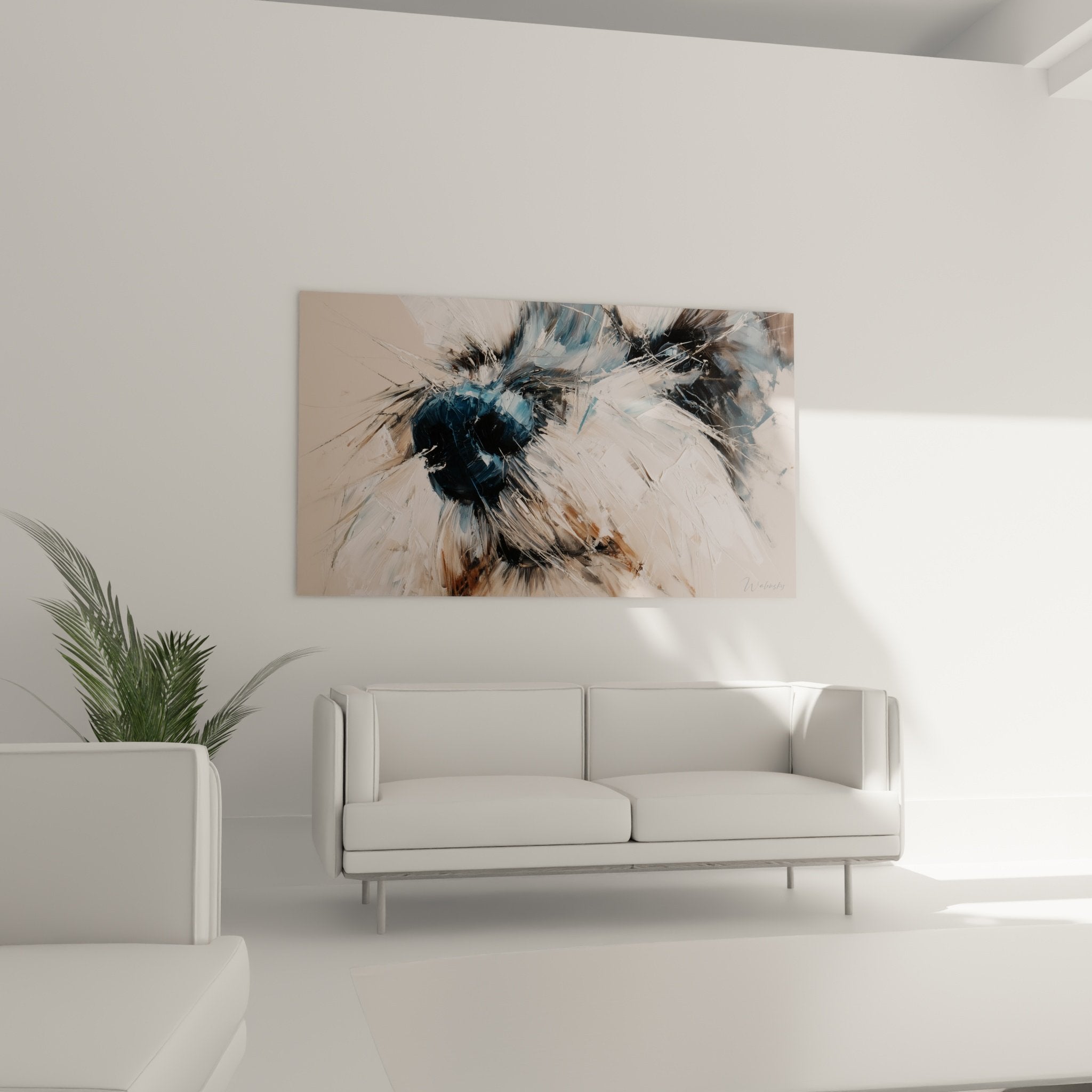 detail peinture schnauzer coups pinceau expressifs texture artistique beige bleu