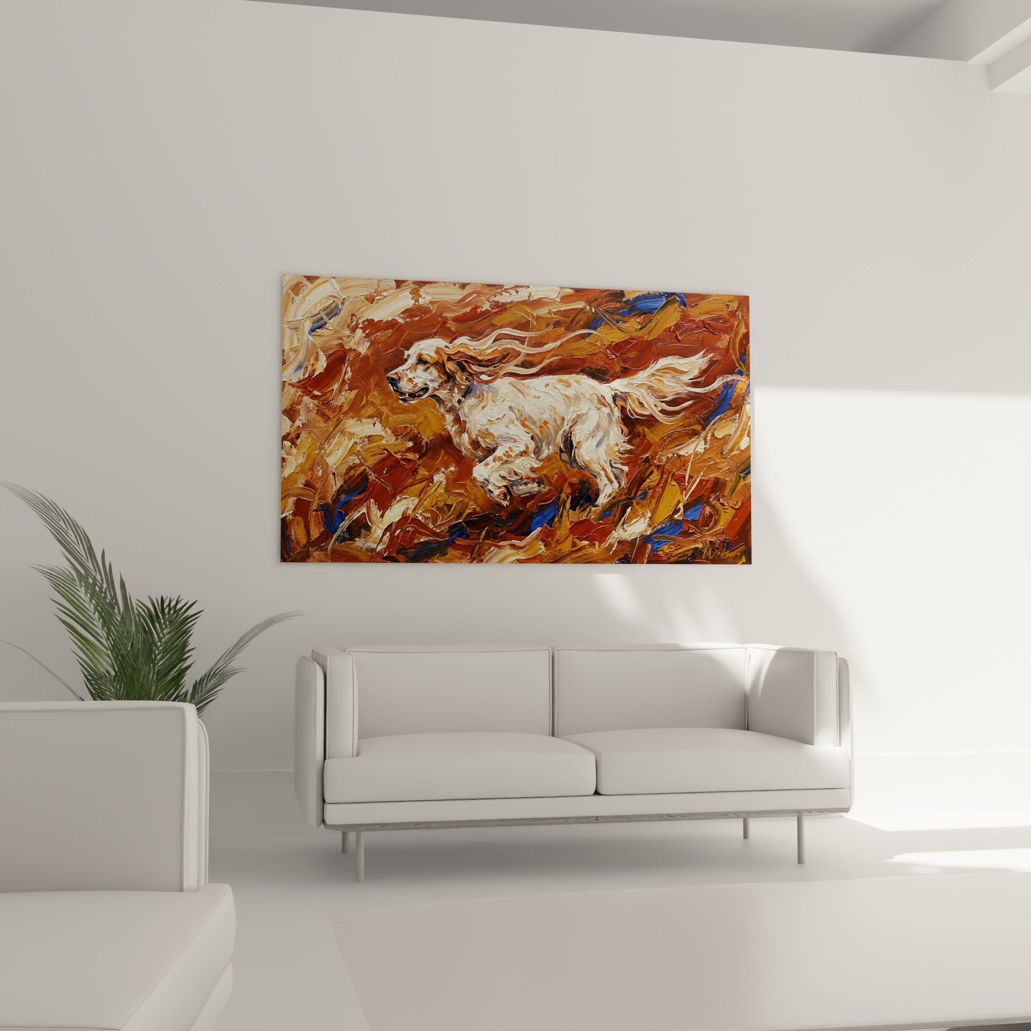 Détail peinture setter anglais technique empâtement coups pinceau expressifs