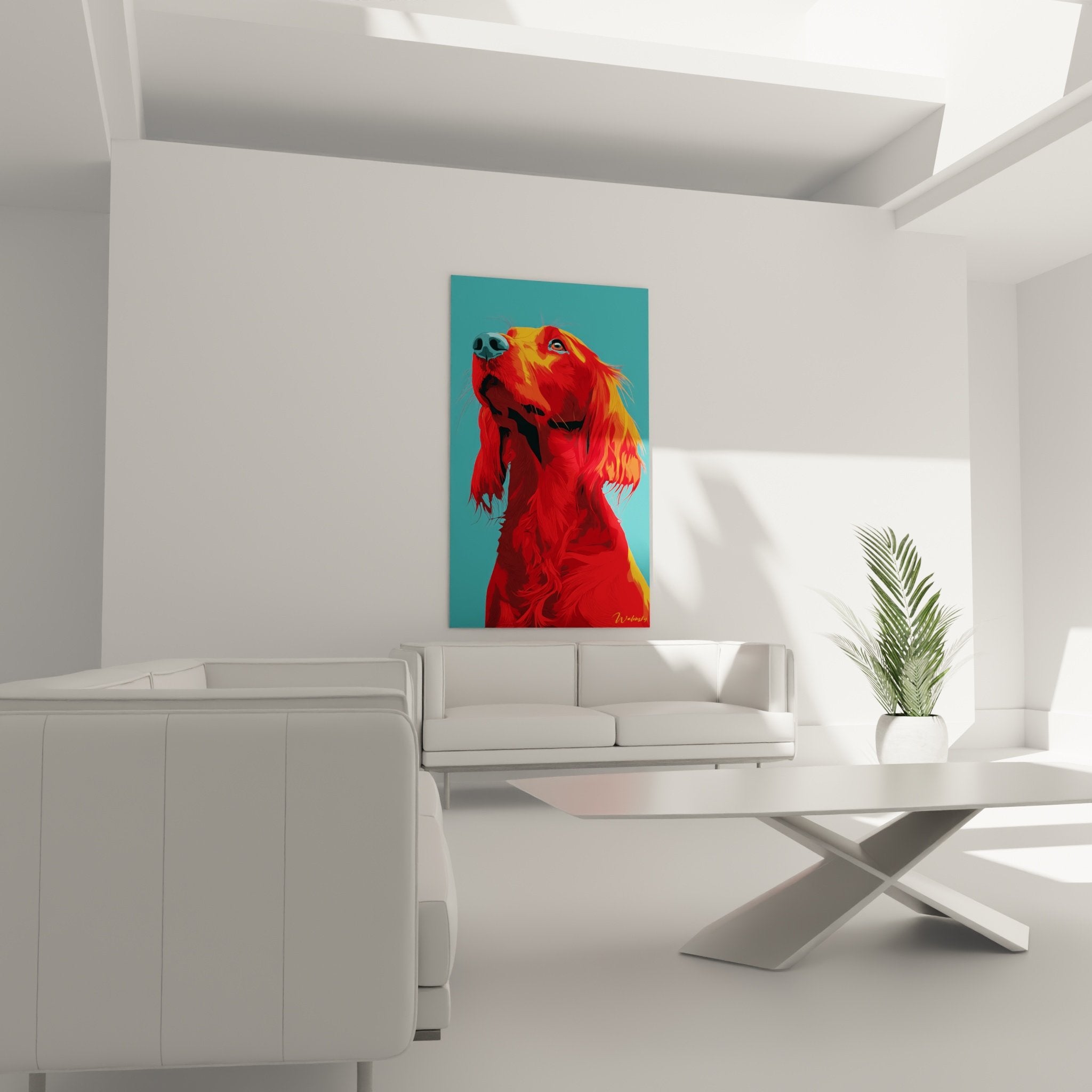 Détail portrait chien roux technique peinture fluide textures pelage soyeux