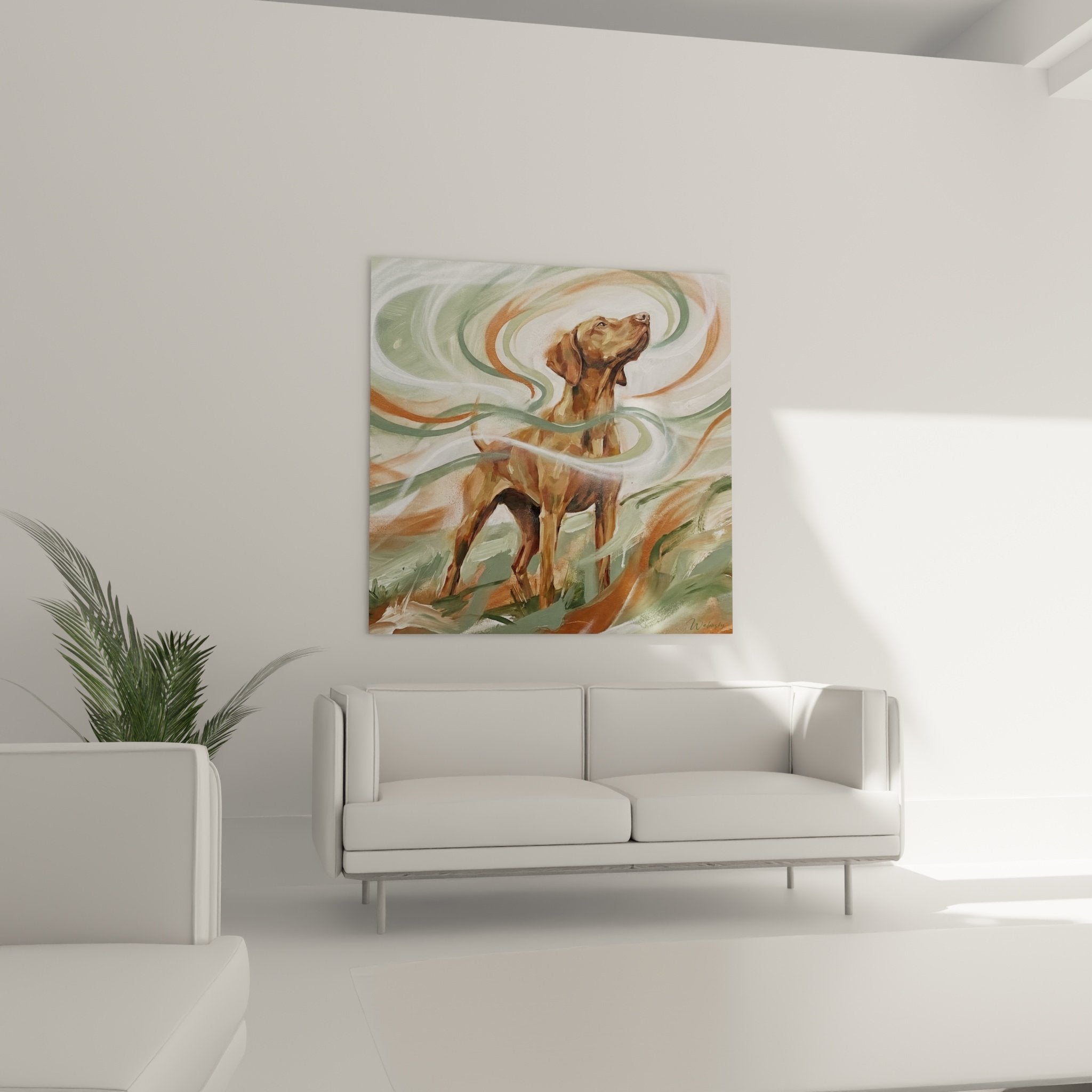 vizsla-gemälde-detailansicht expressive pinselstriche textur vermischte farben impressionistische technik