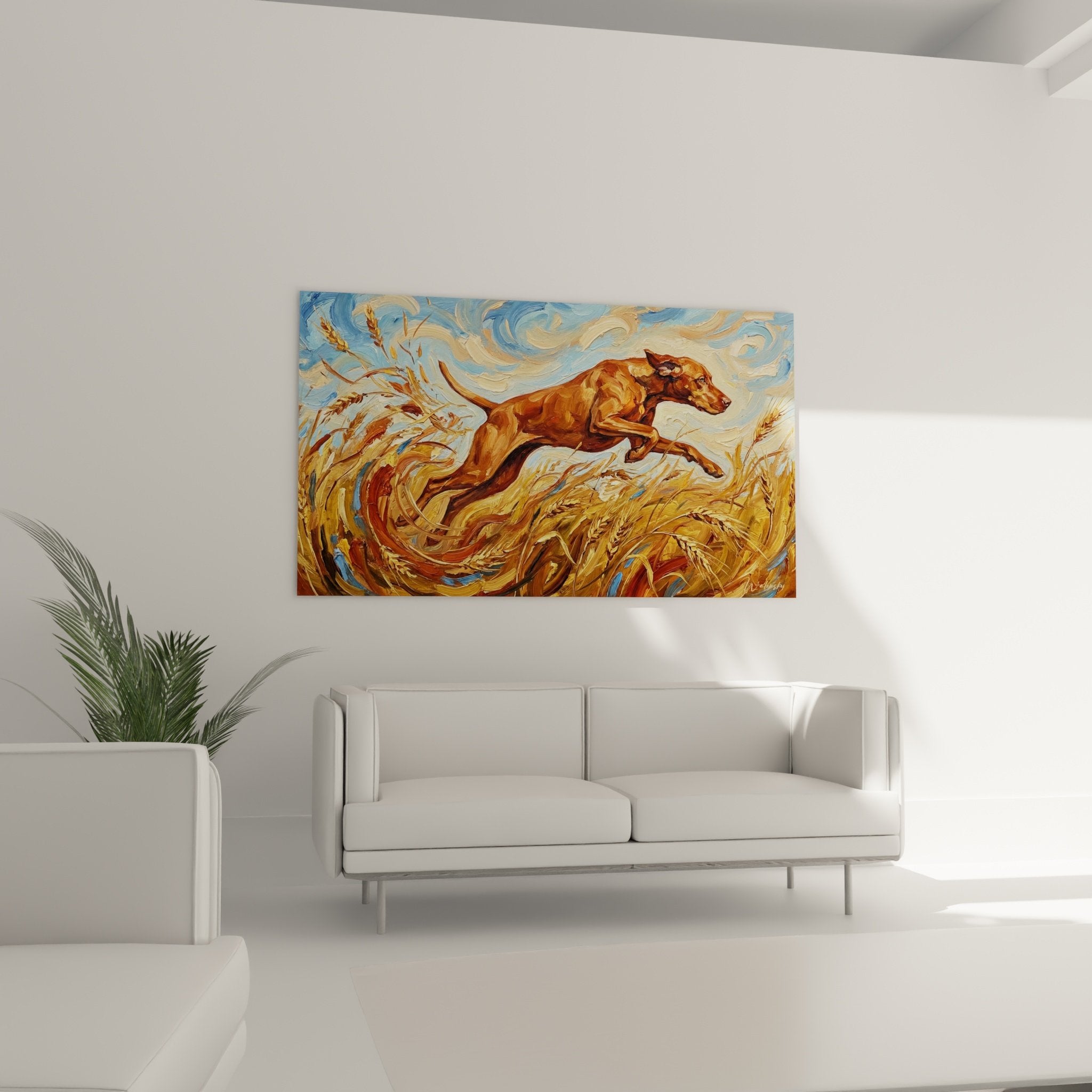 Detail peinture empâtements Vizsla roux textures rugueuses coups de pinceau expressifs