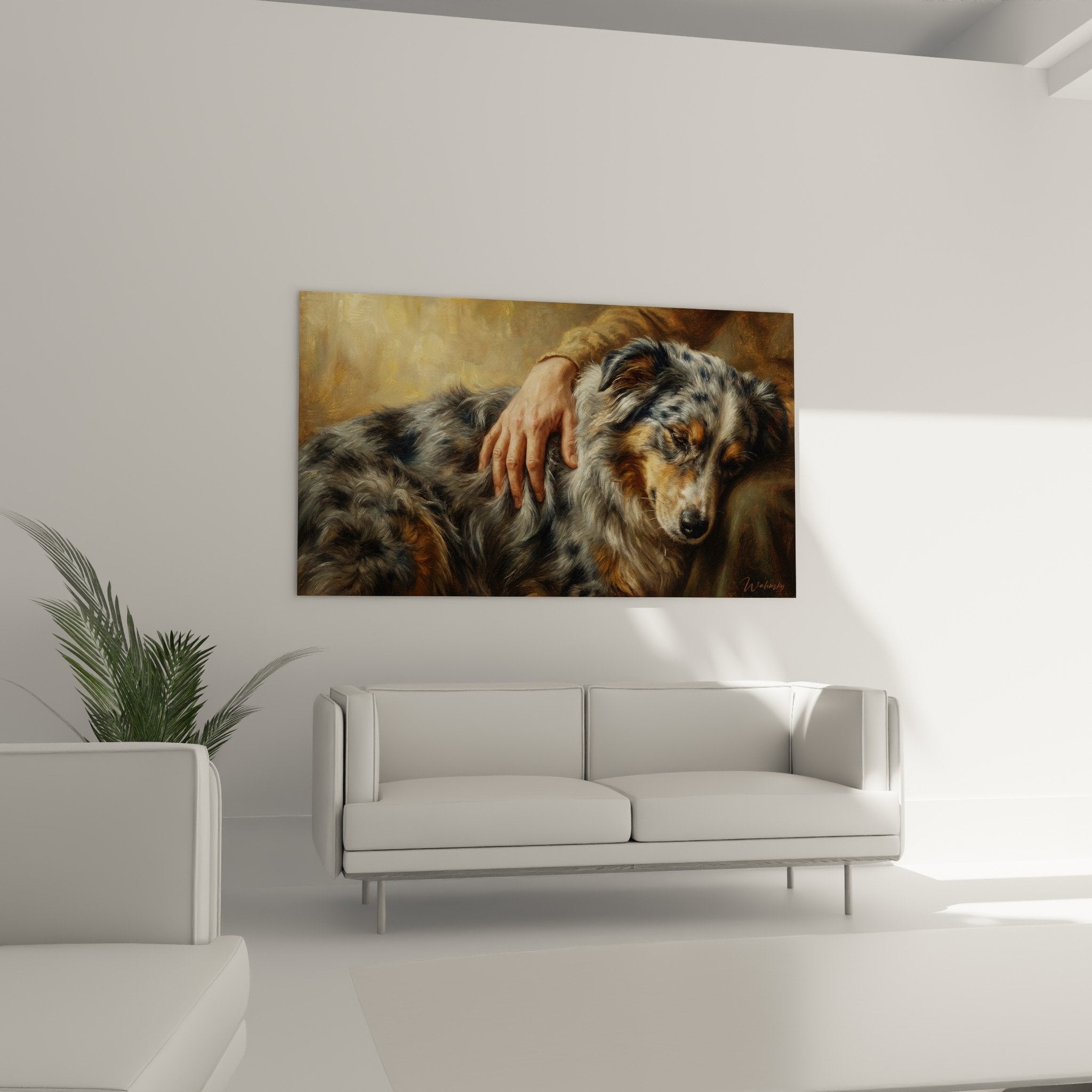 Australian shepherd merle coat detail with copper highlights caressing hand realistic fur texture