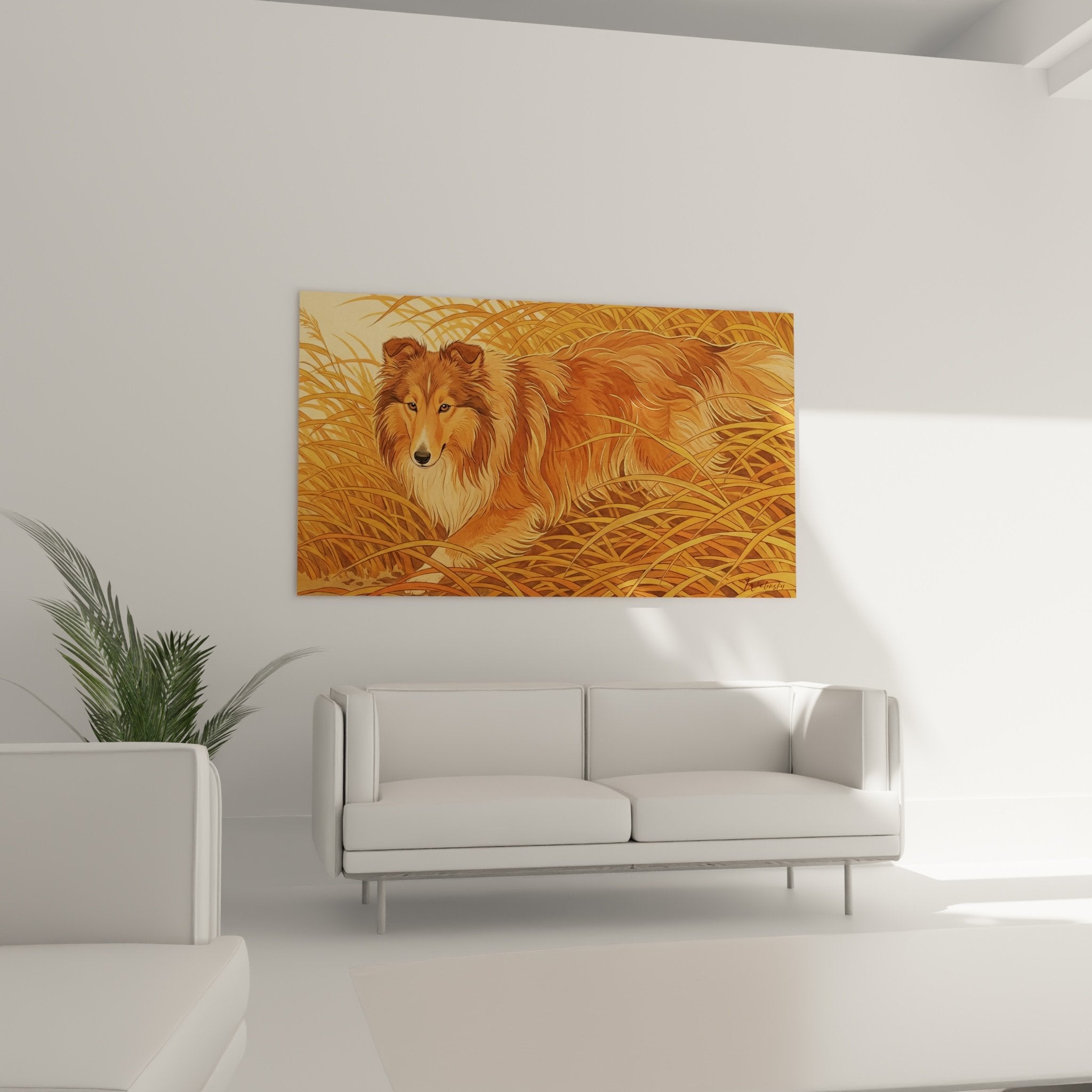 Gros plan pelage dore berger des shetland tableau artistique details texture poil long