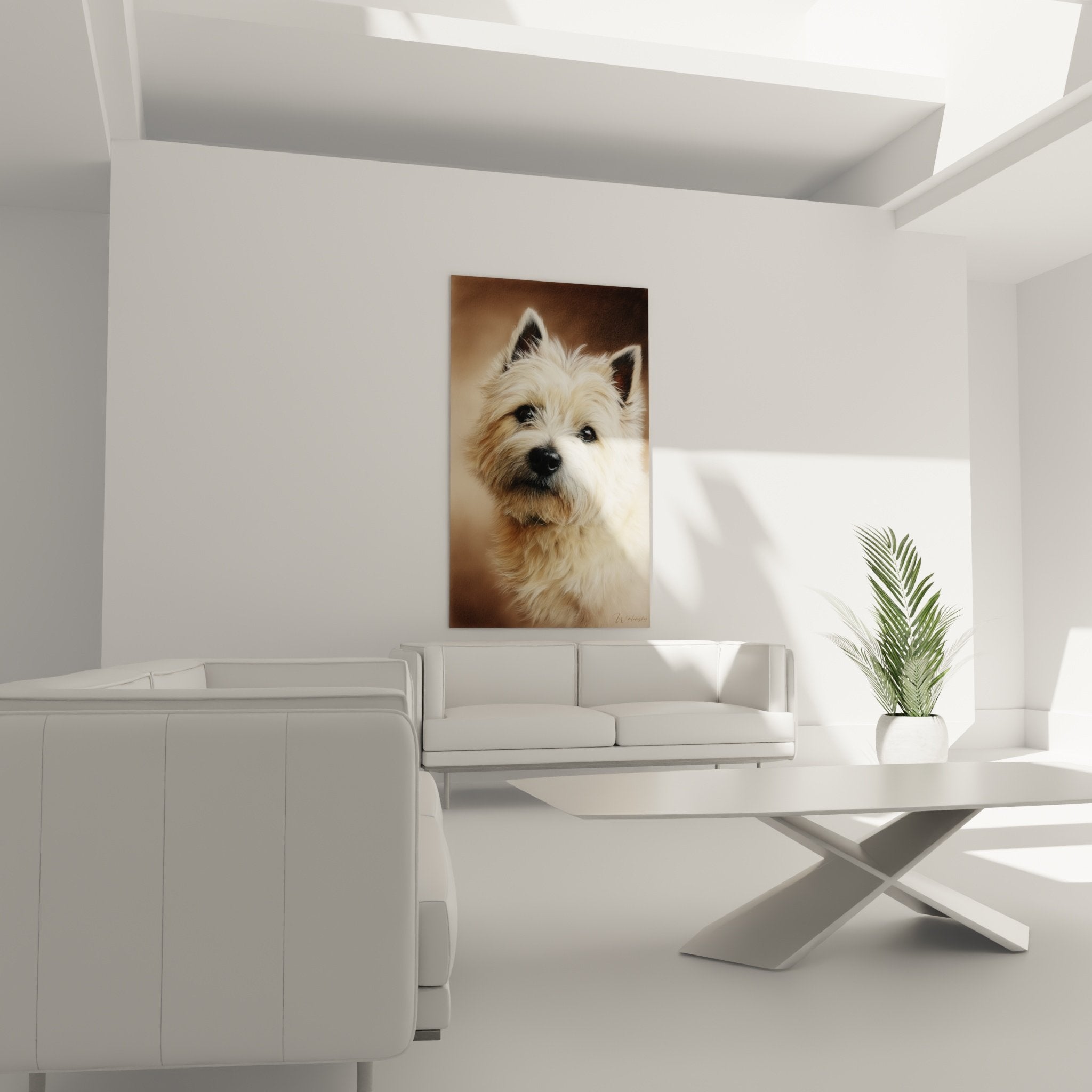 Détail du pelage soyeux doré fauve du Cairn Terrier, texture réaliste et lumière naturelle