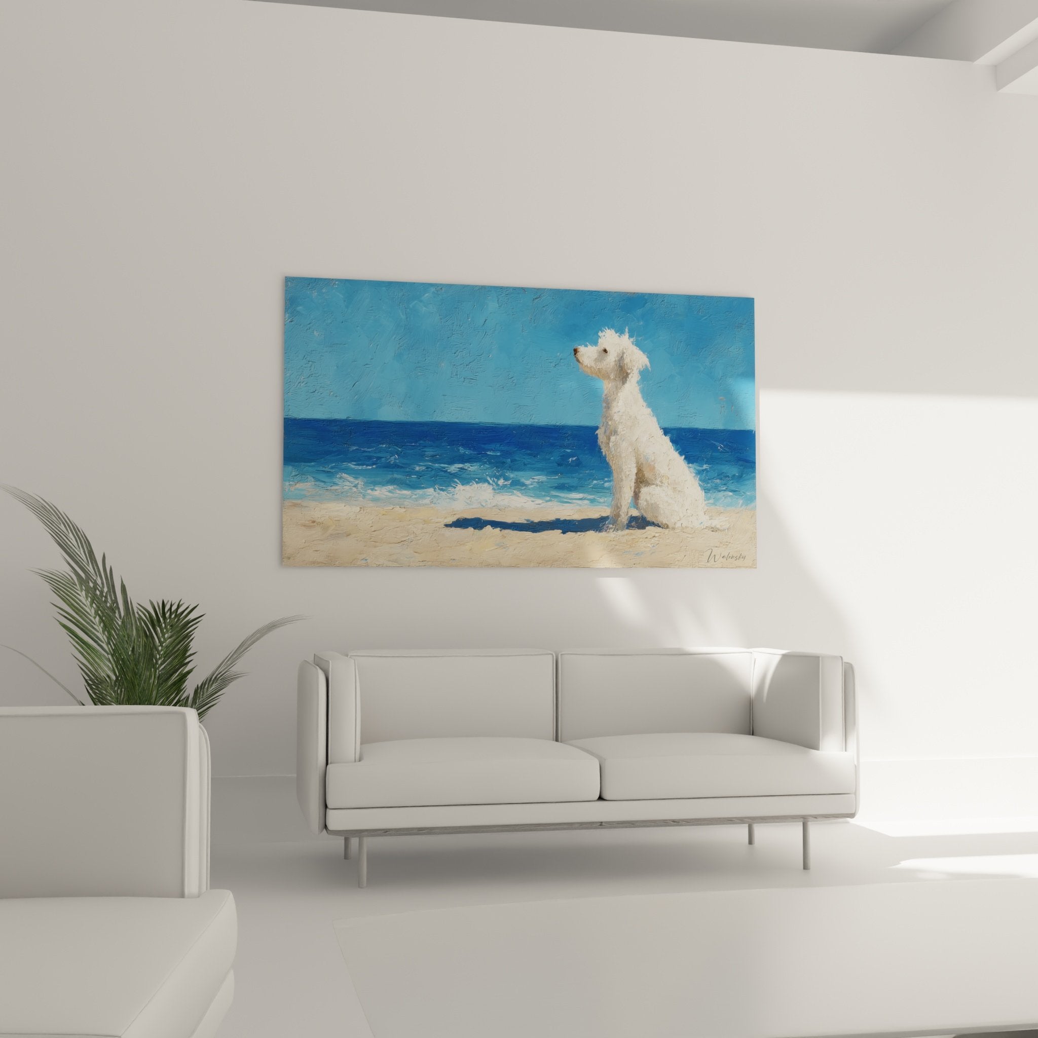 Dettaglio pittura barboncino bianco mantello riccio texture impasto tecnica artistica realistica