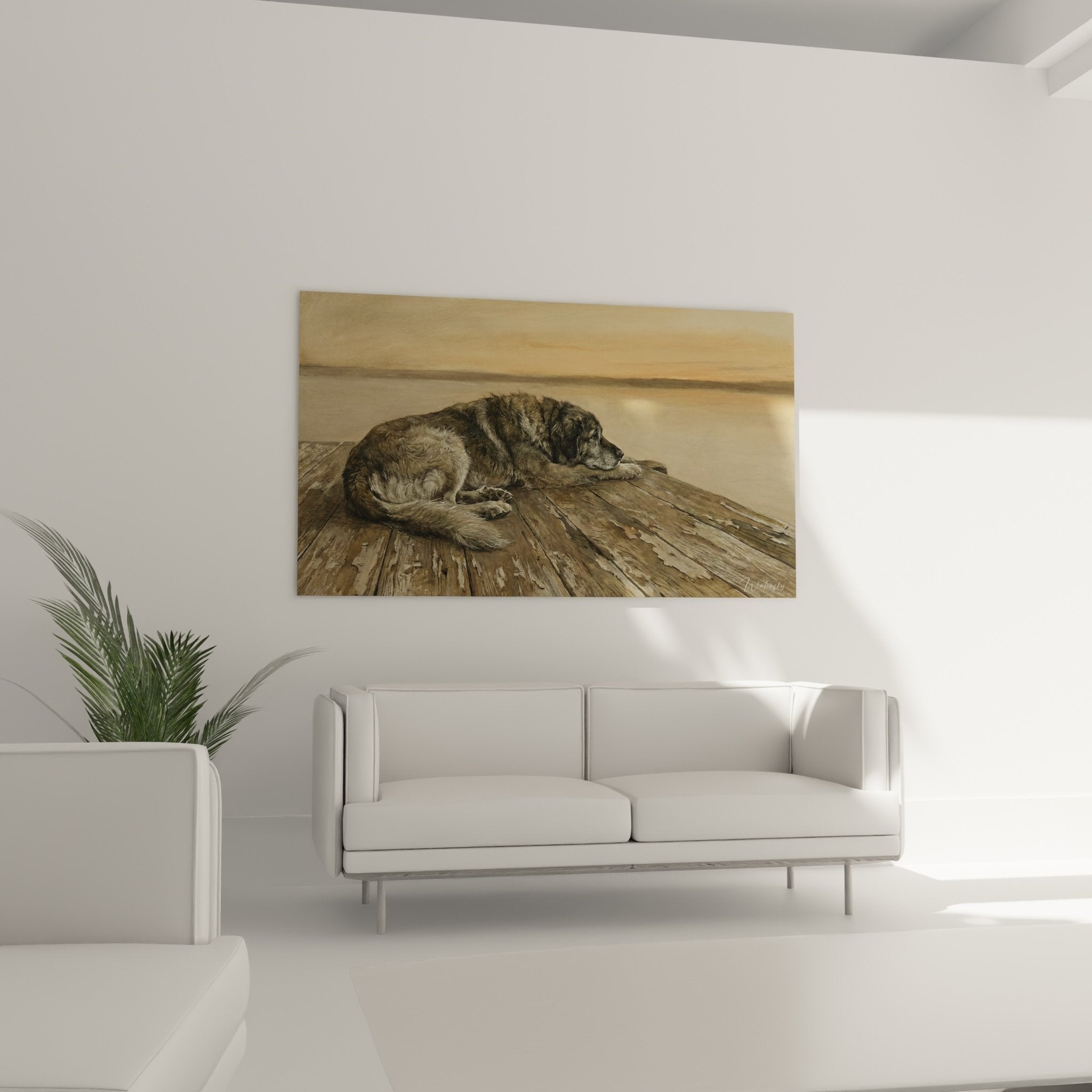 Détail tableau pelage Leonberg brun doré texture réaliste lumière naturelle artistique