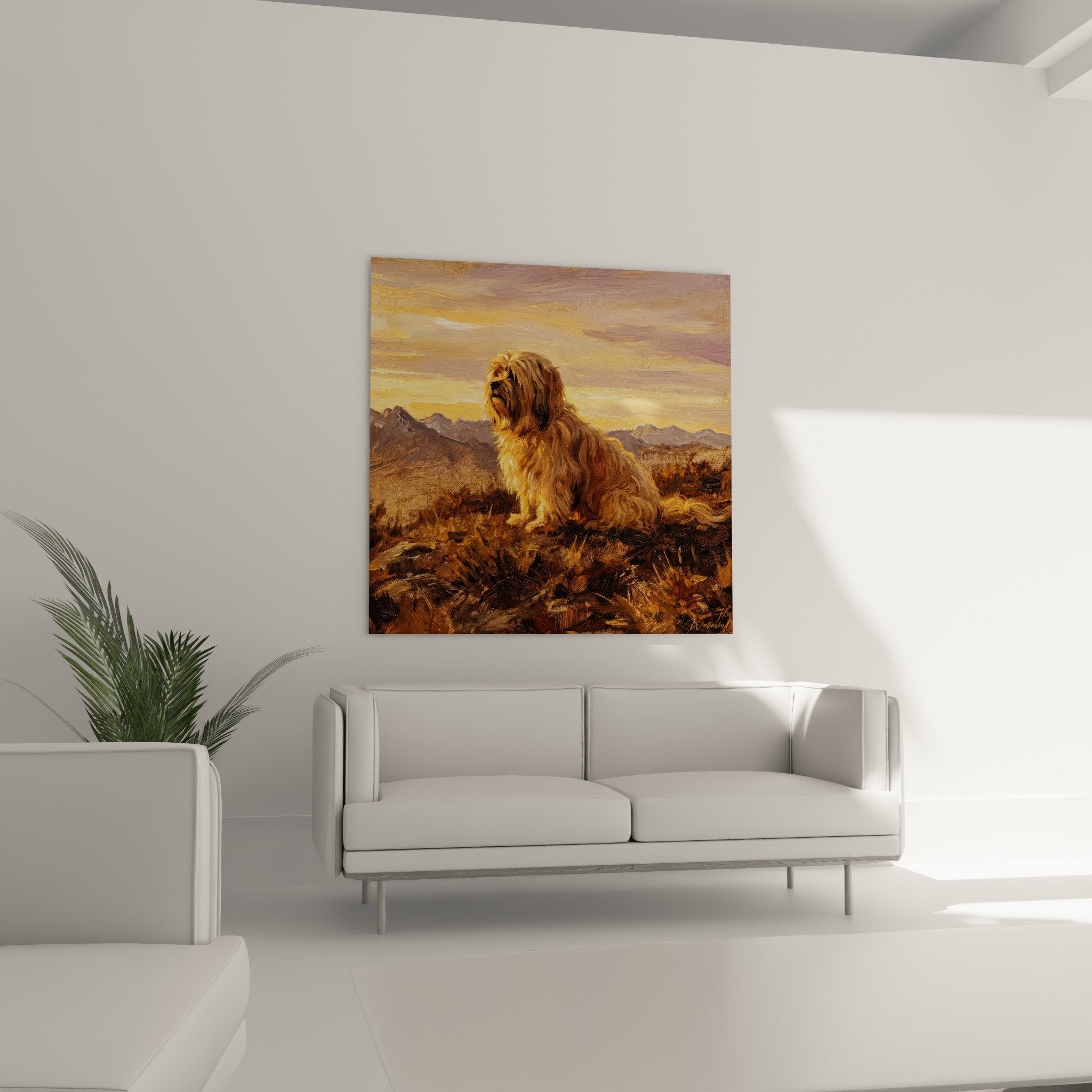 Detail Gemälde seidiges Fell Lhassa Apso kupferfarbene goldene Farbtöne realistische künstlerische Technik