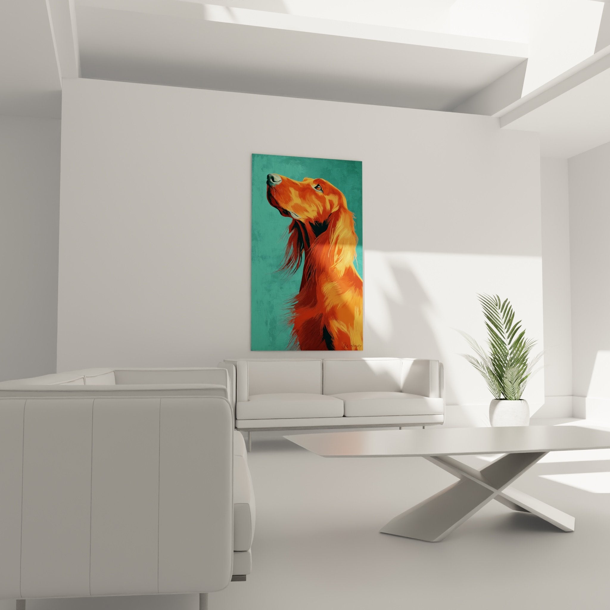 Dettaglio ritratto setter irlandese manto rosso arancione riflessi dorati pittura artistica espressi