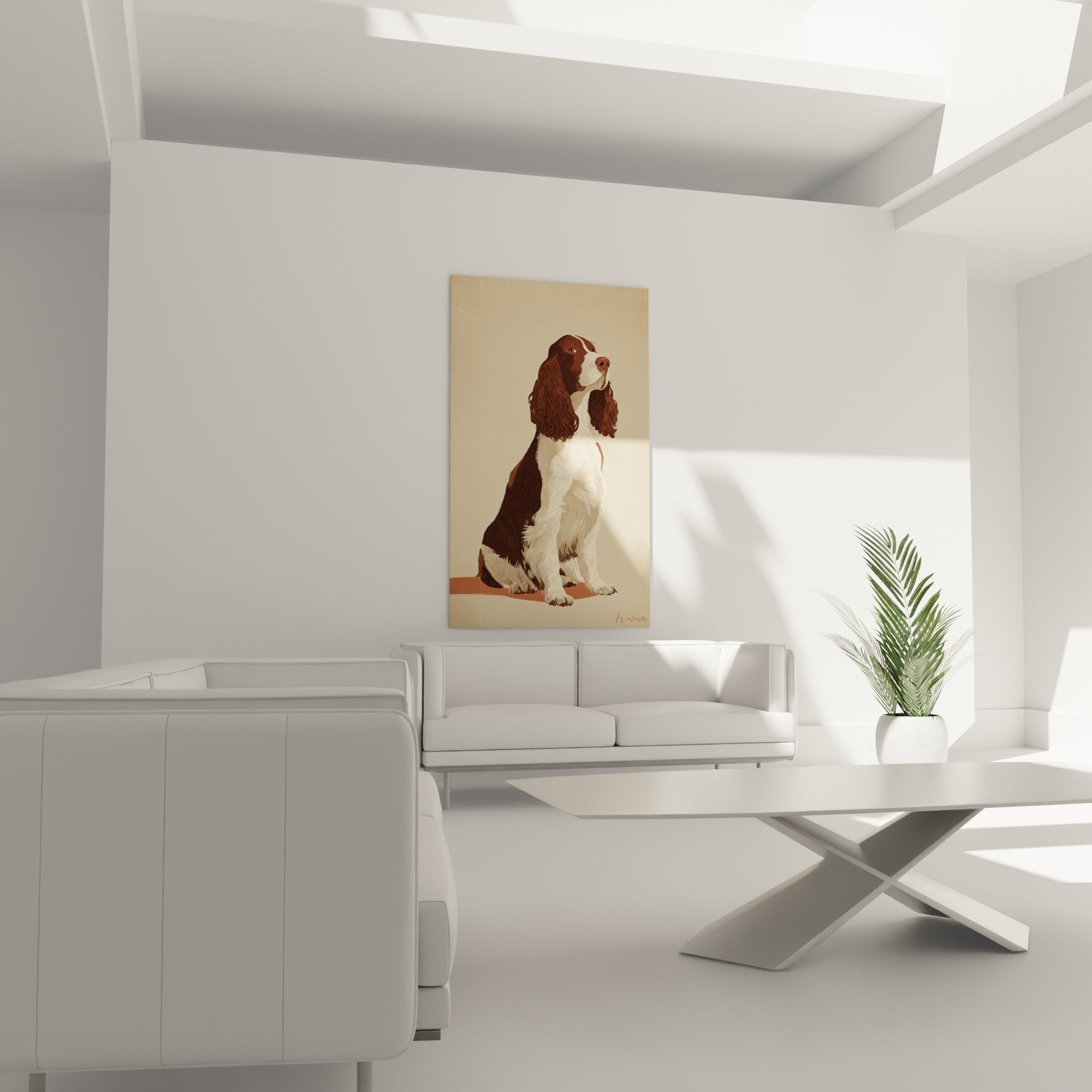 Detail rapproche pelage Springer Anglais tons chocolat blanc texture realiste oreilles soyeuses bouclees