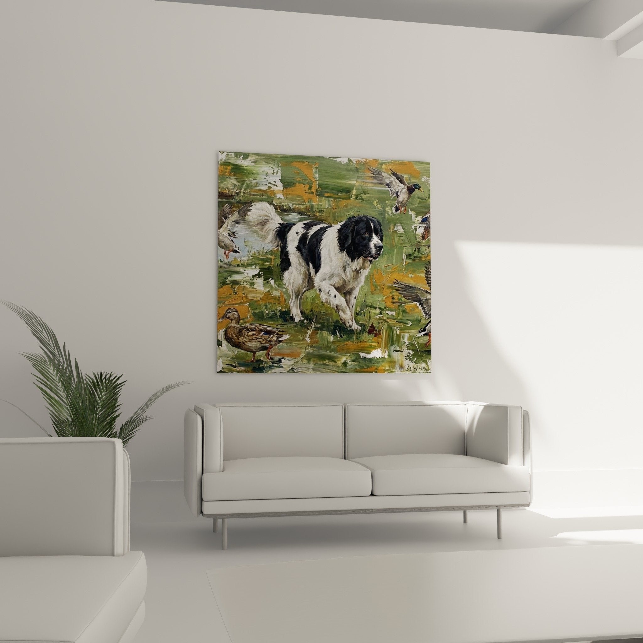 newfoundland black white fur painting detail artistic texture landseer