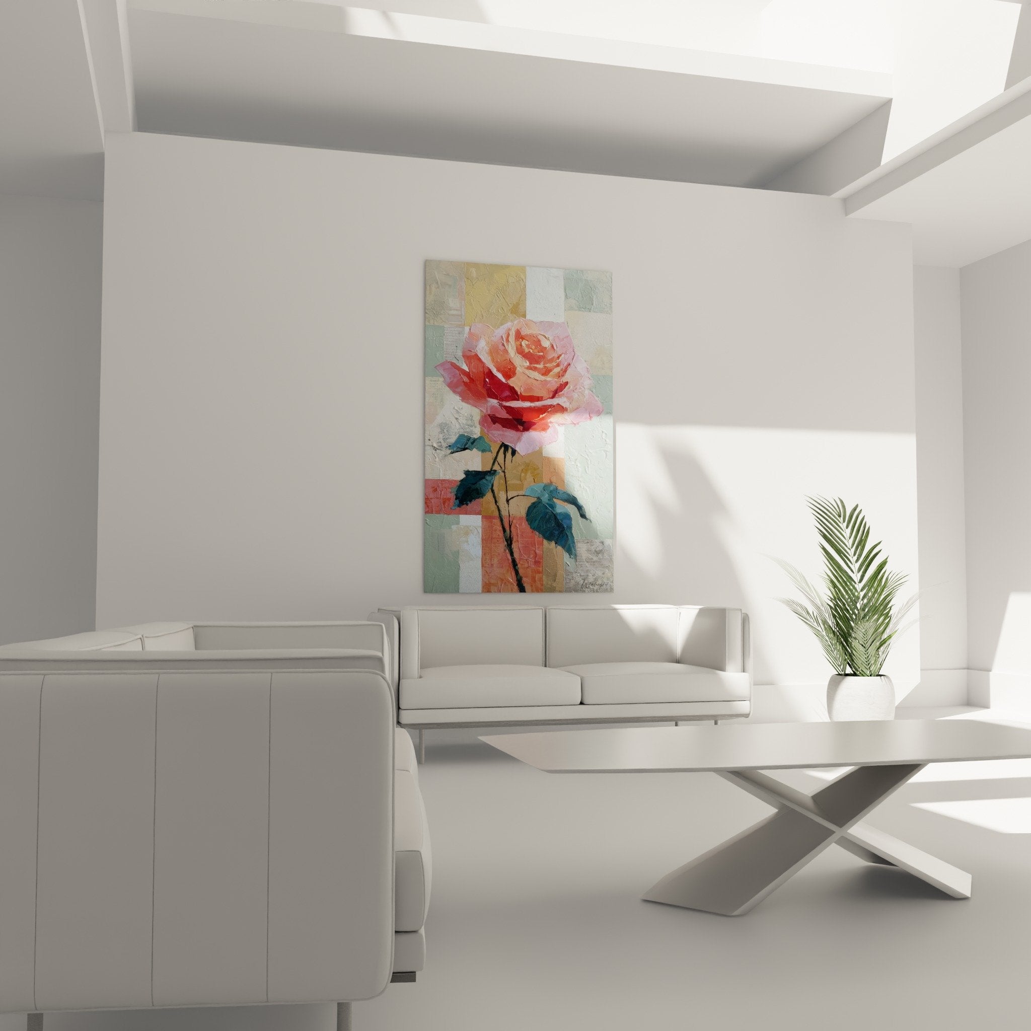 Detail rose corail empâtement pétales textures reliefs peinture feng shui sud ouest terre