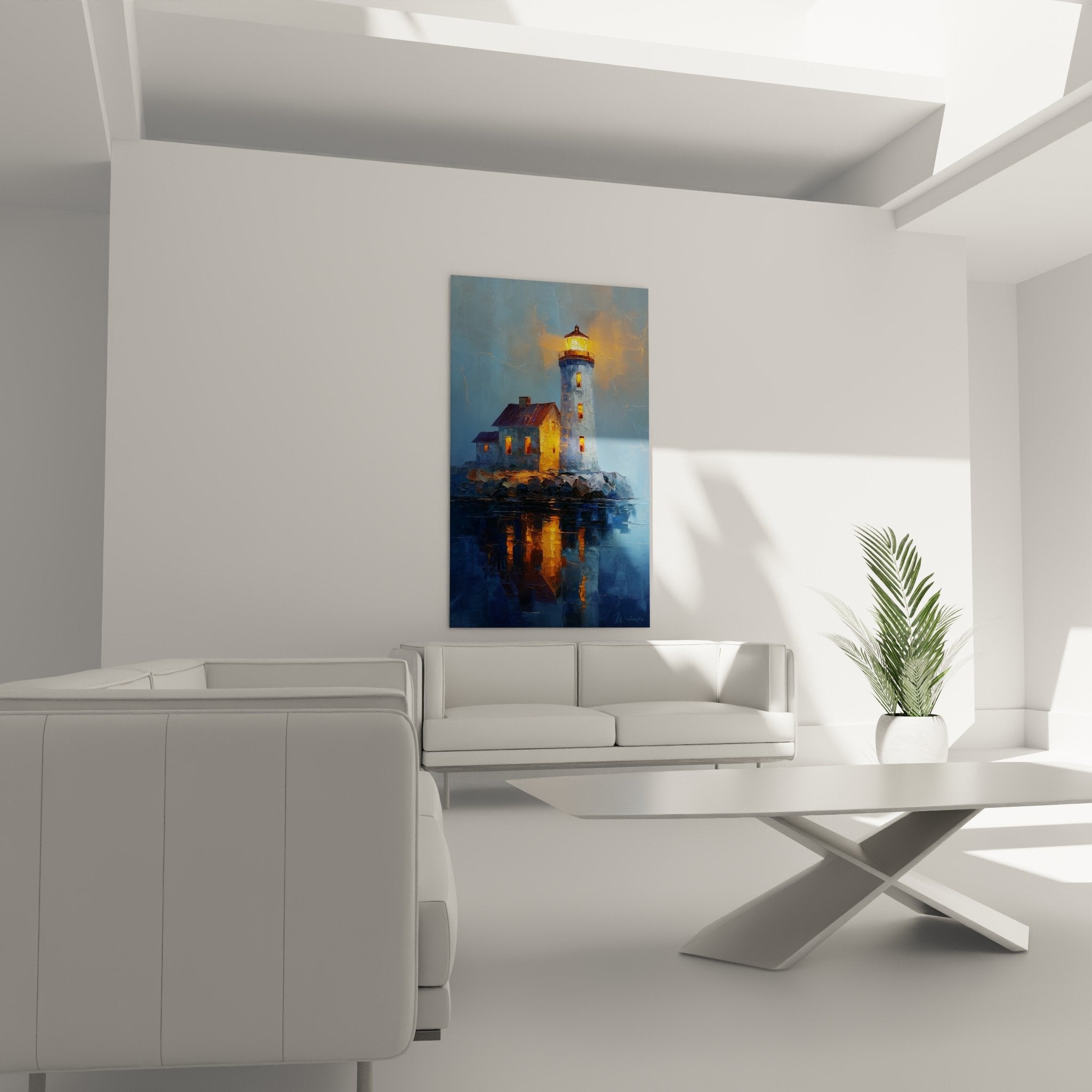 Detail phare illumine couleurs dorees bleues toile feng shui nord eau texture peinture artistique