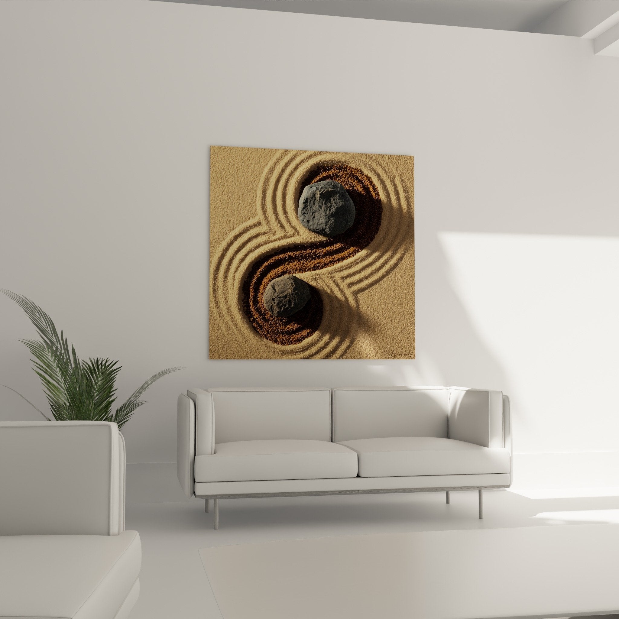 Detail graue Steine raue Textur beige Sand Ocker Kreise minimalistische Zen-Komposition