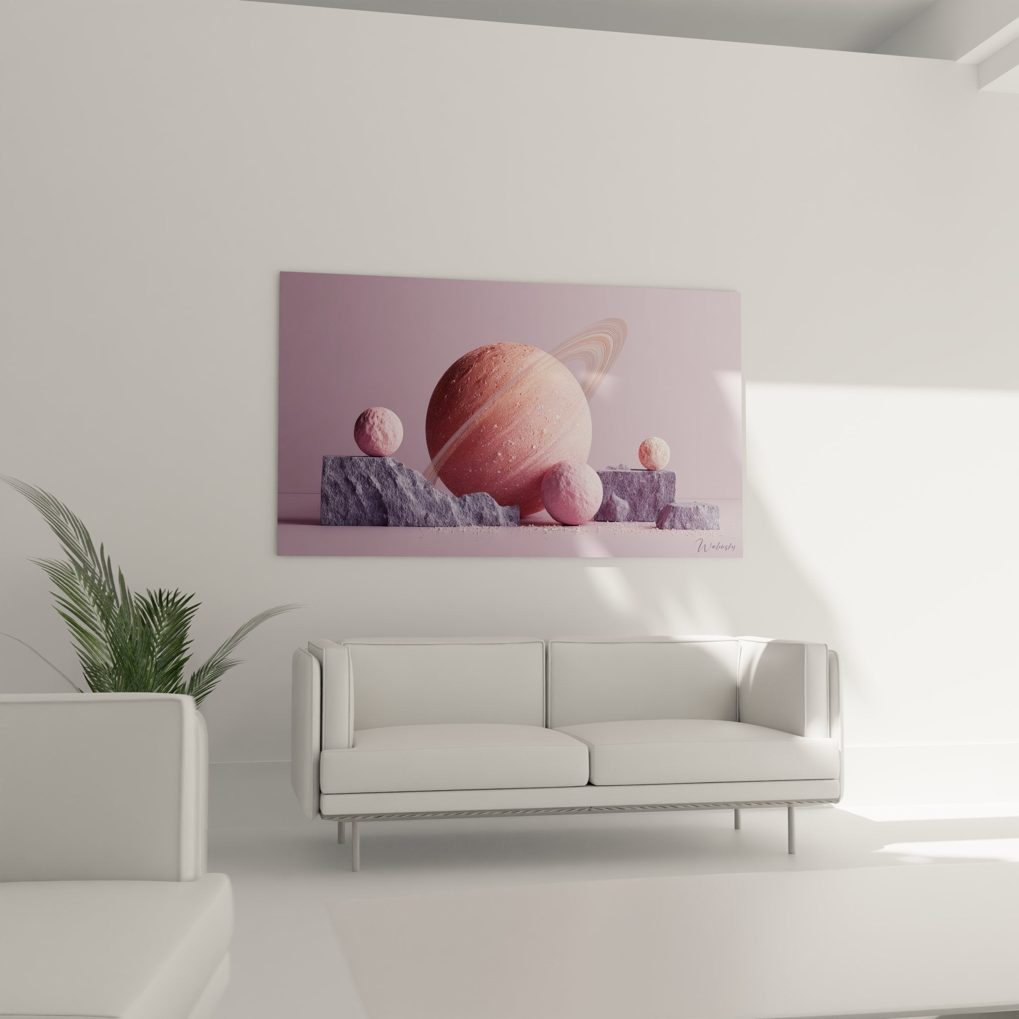 Détail rapproché planète rose texturée avec anneaux délicats, rendu artistique haute qualité cosmos