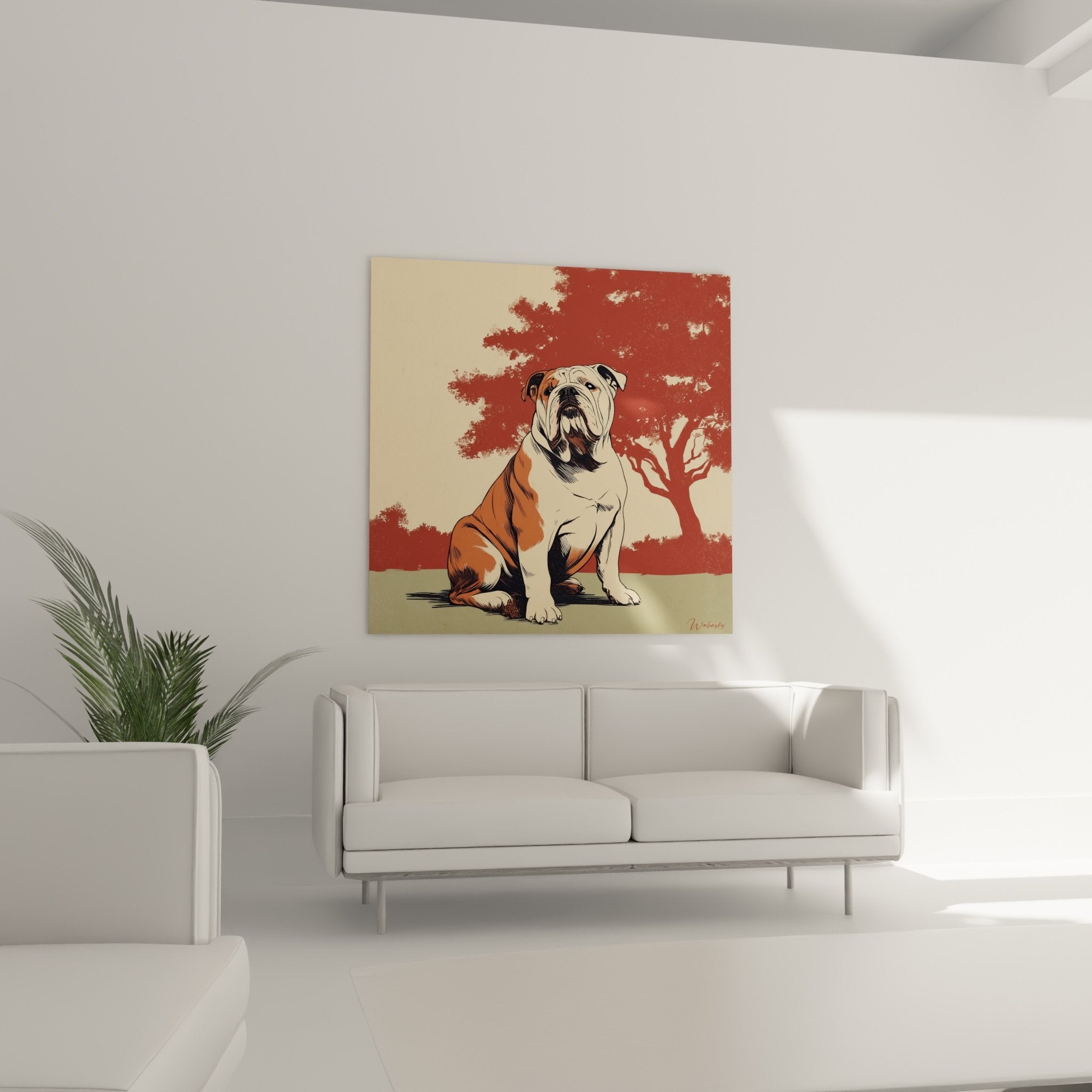 Détail portrait Bouledogue expression noble tons terre de Sienne