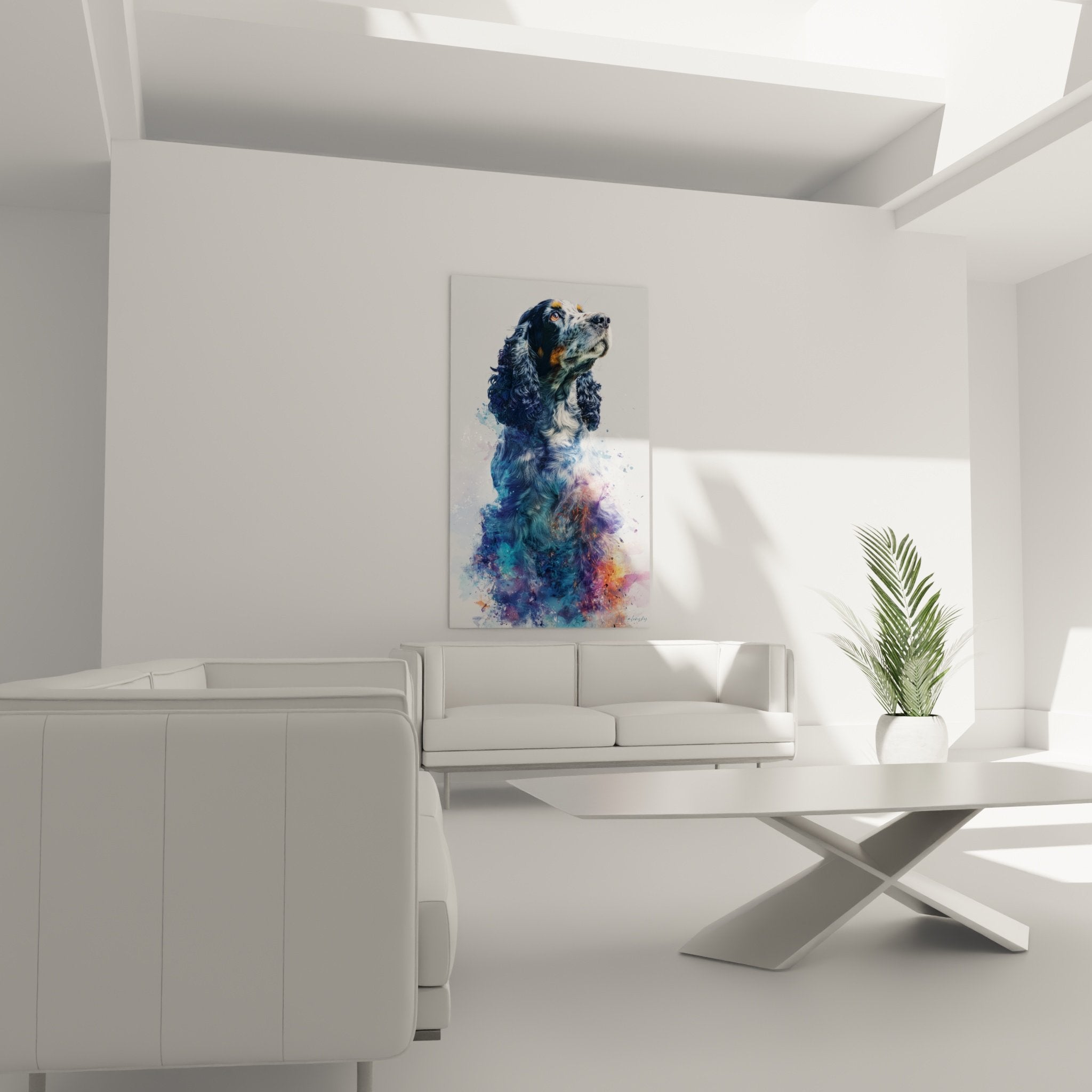 Dettaglio ritratto Cocker Americano mantello nero riccio occhi espressivi tecnica acquerello realistico arte contemporanea