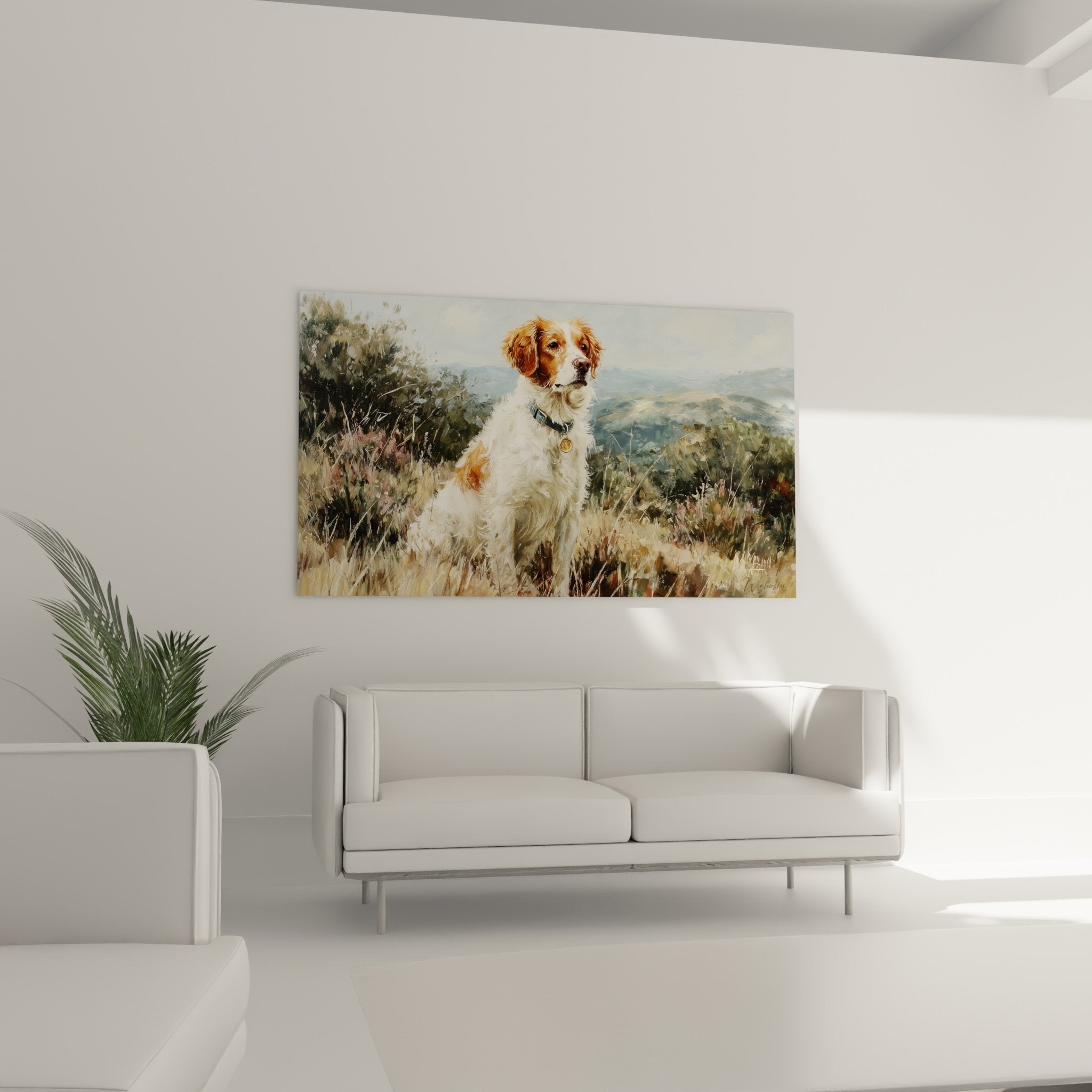 detail portrait epagneul breton roux regard vif pelage soyeux peinture realiste art animalier francais